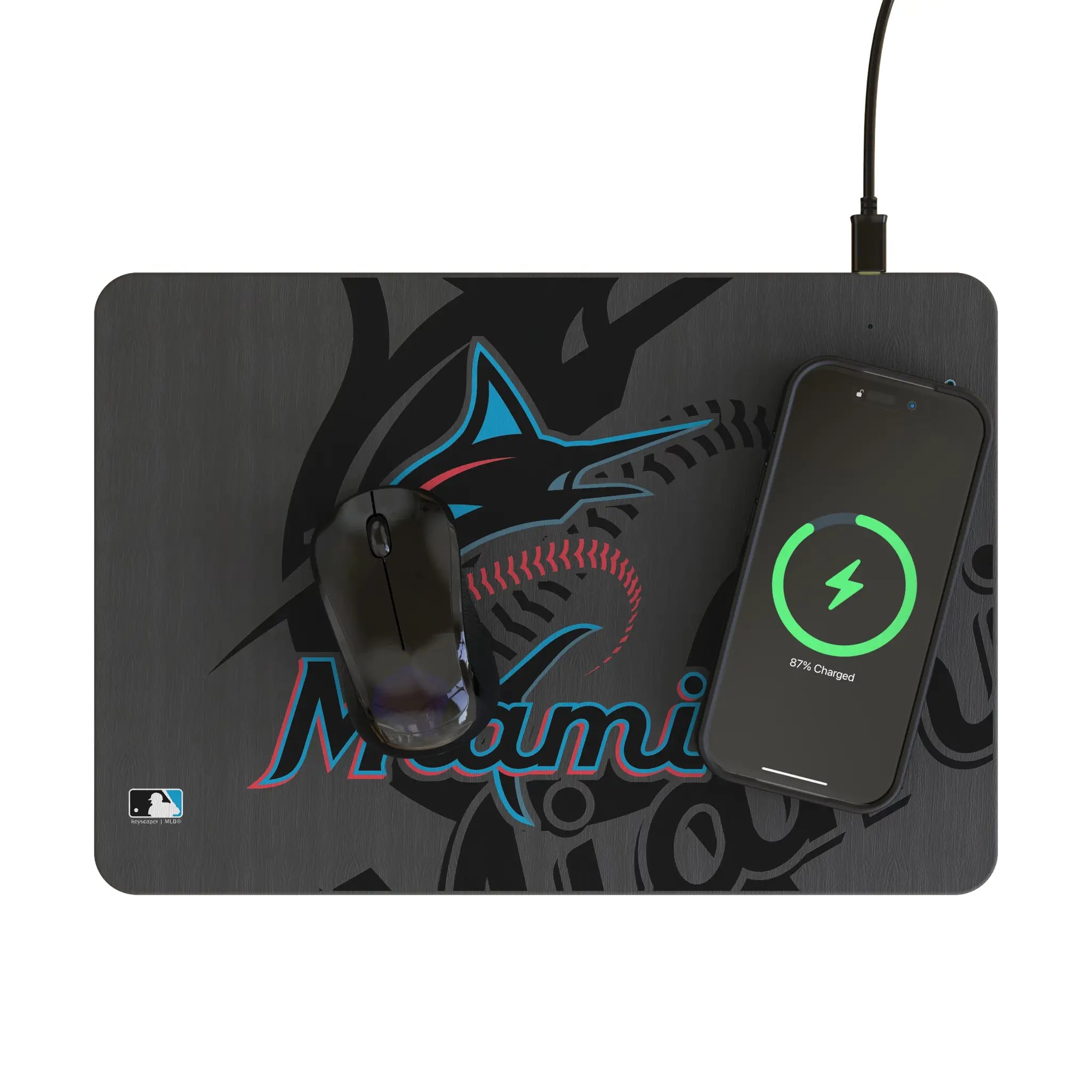 Miami Marlins Monocolor Tilt 15-Watt Wireless Charger and Mouse Pad