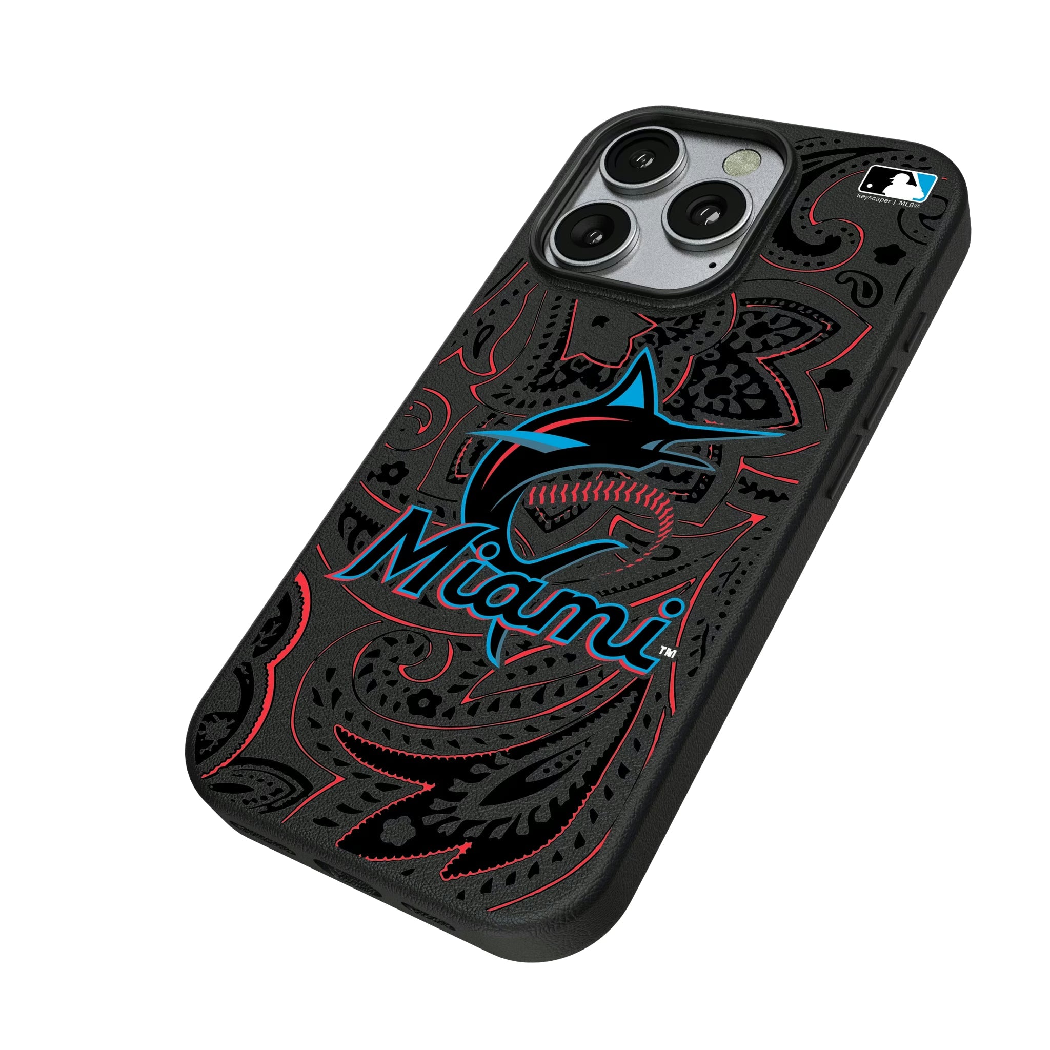 Miami Marlins Paisley MagSafe Compatible Phone Case for Apple iPhone - Sports Gifts, Sports Memorabilia, Sports Collectibles, Fan Shop