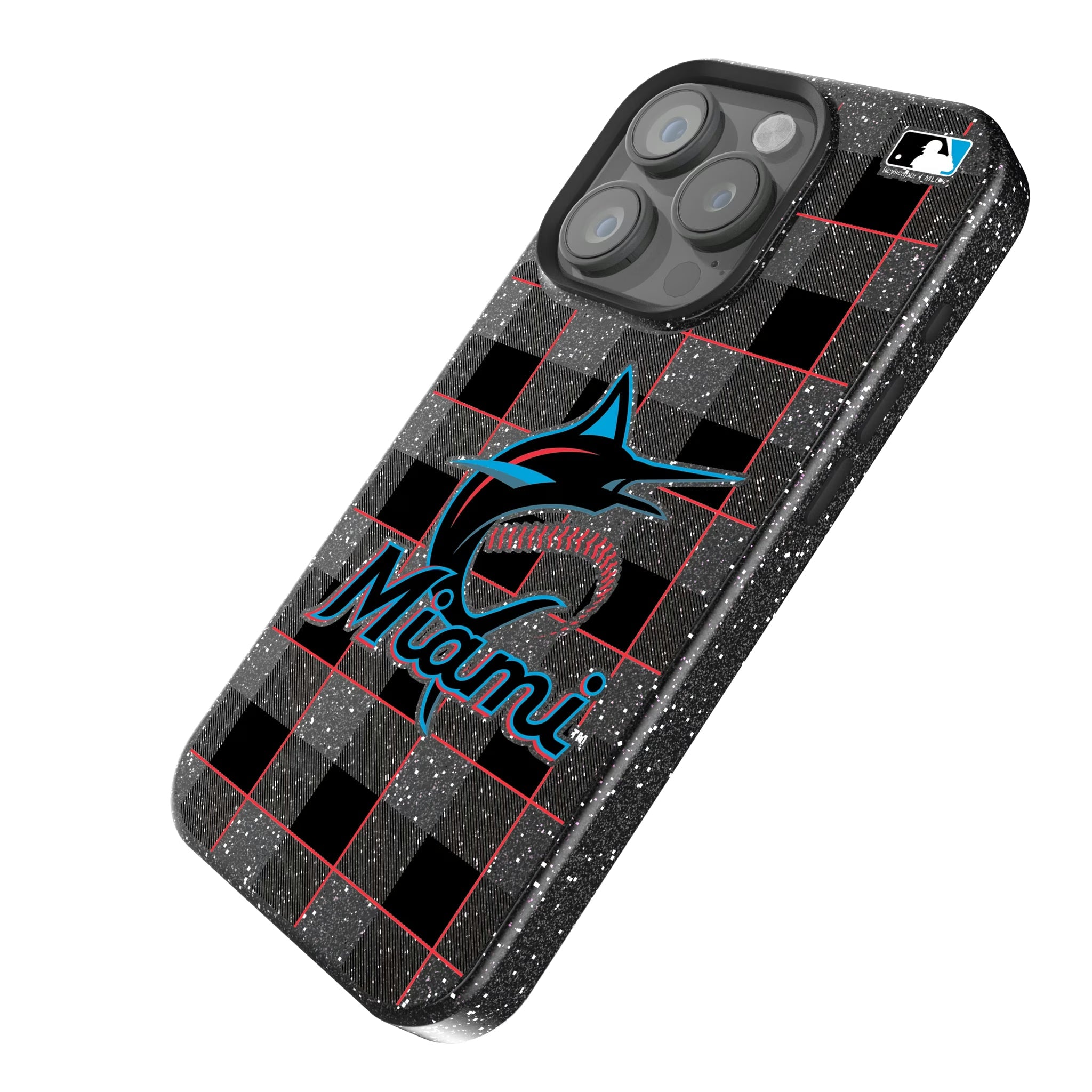 Miami Marlins Plaid Bling Phone Case