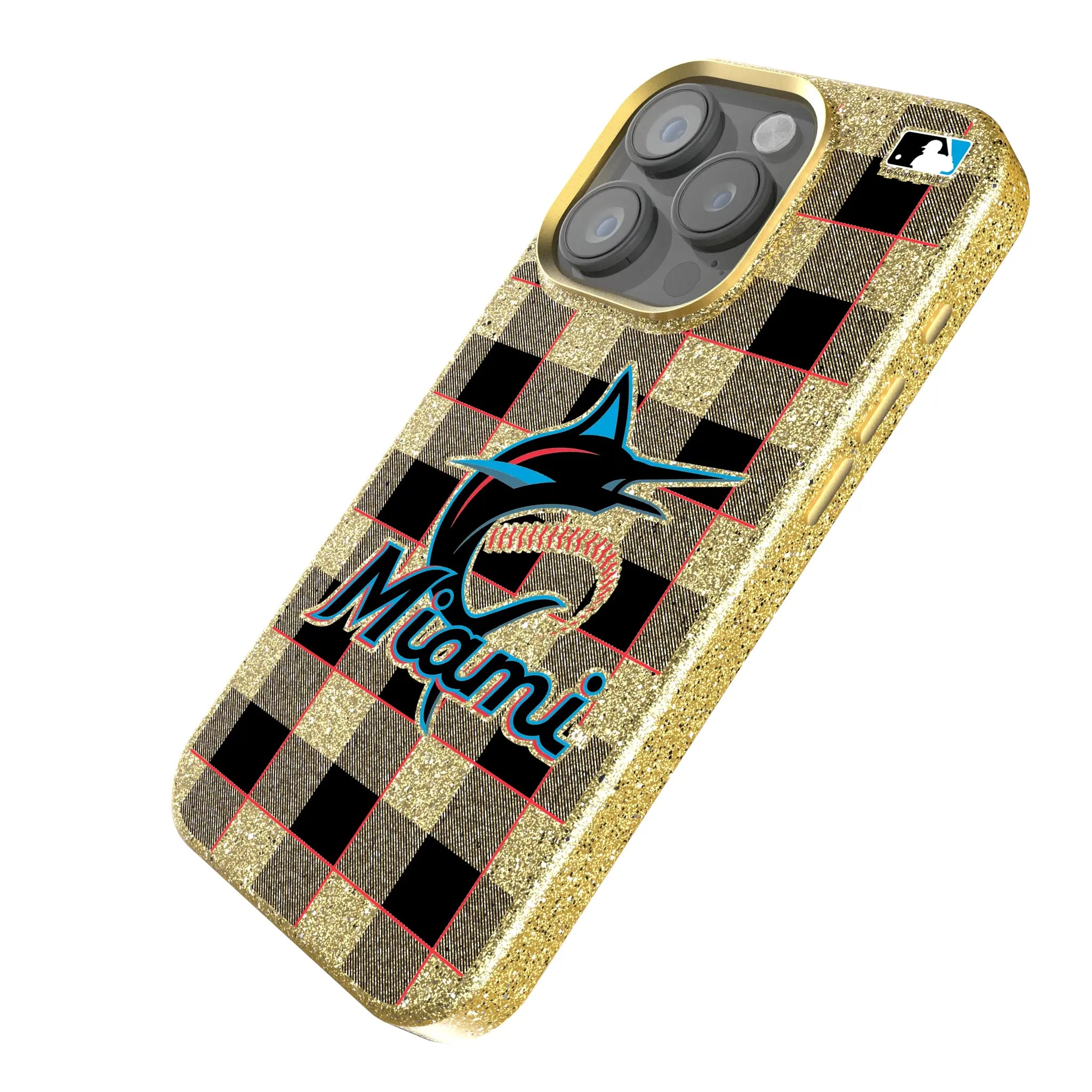 Miami Marlins Plaid Bling Phone Case