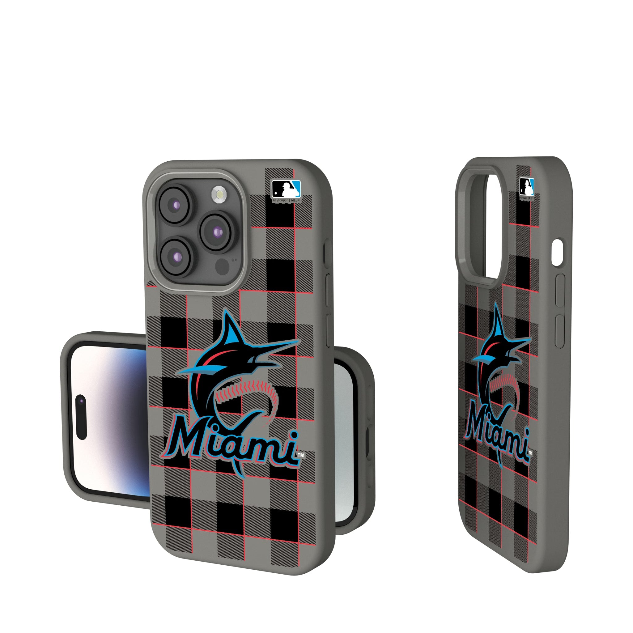 Miami Marlins Plaid Soft Touch Phone Case - Sports Gifts, Sports Memorabilia, Sports Collectibles, Fan Shop