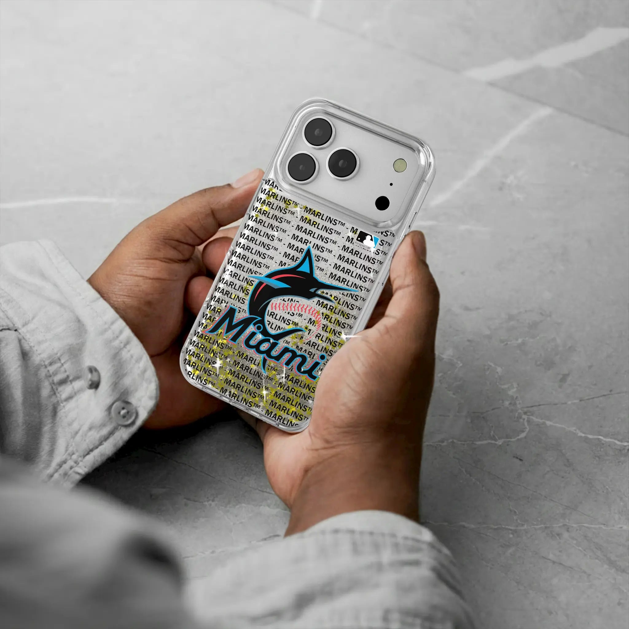 Miami Marlins Text Backdrop Glitter Phone Case