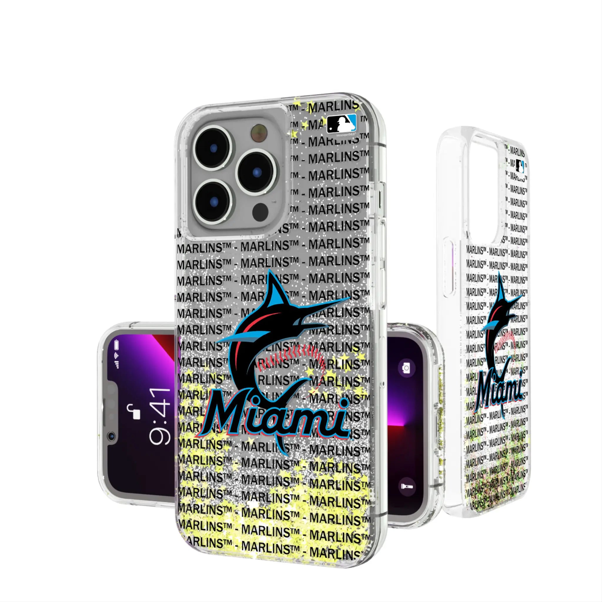 Miami Marlins Text Backdrop Glitter Phone Case