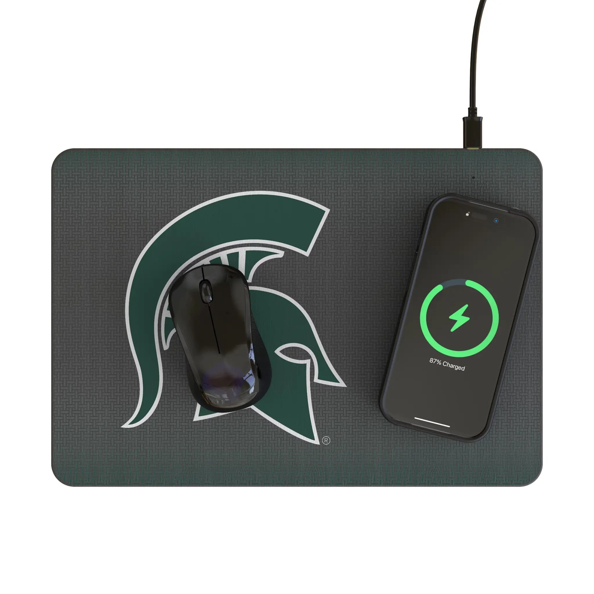 Michigan State University Spartans Linen 15-Watt Wireless Charger and Mouse Pad