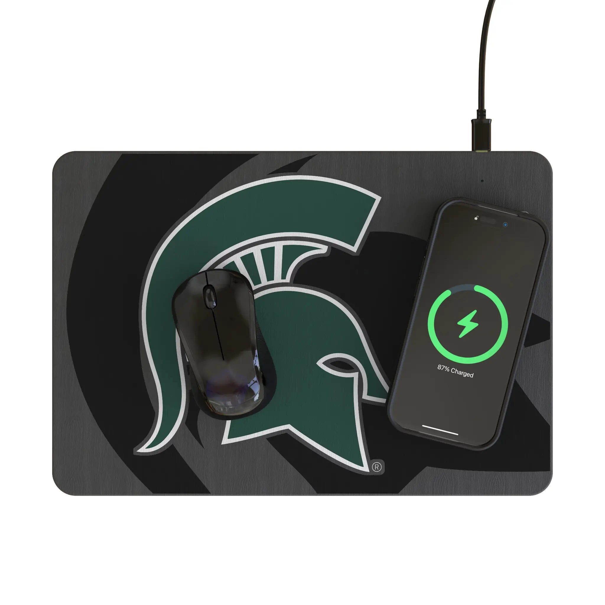 Michigan State University Spartans Monocolor Tilt 15-Watt Wireless Charger and Mouse Pad