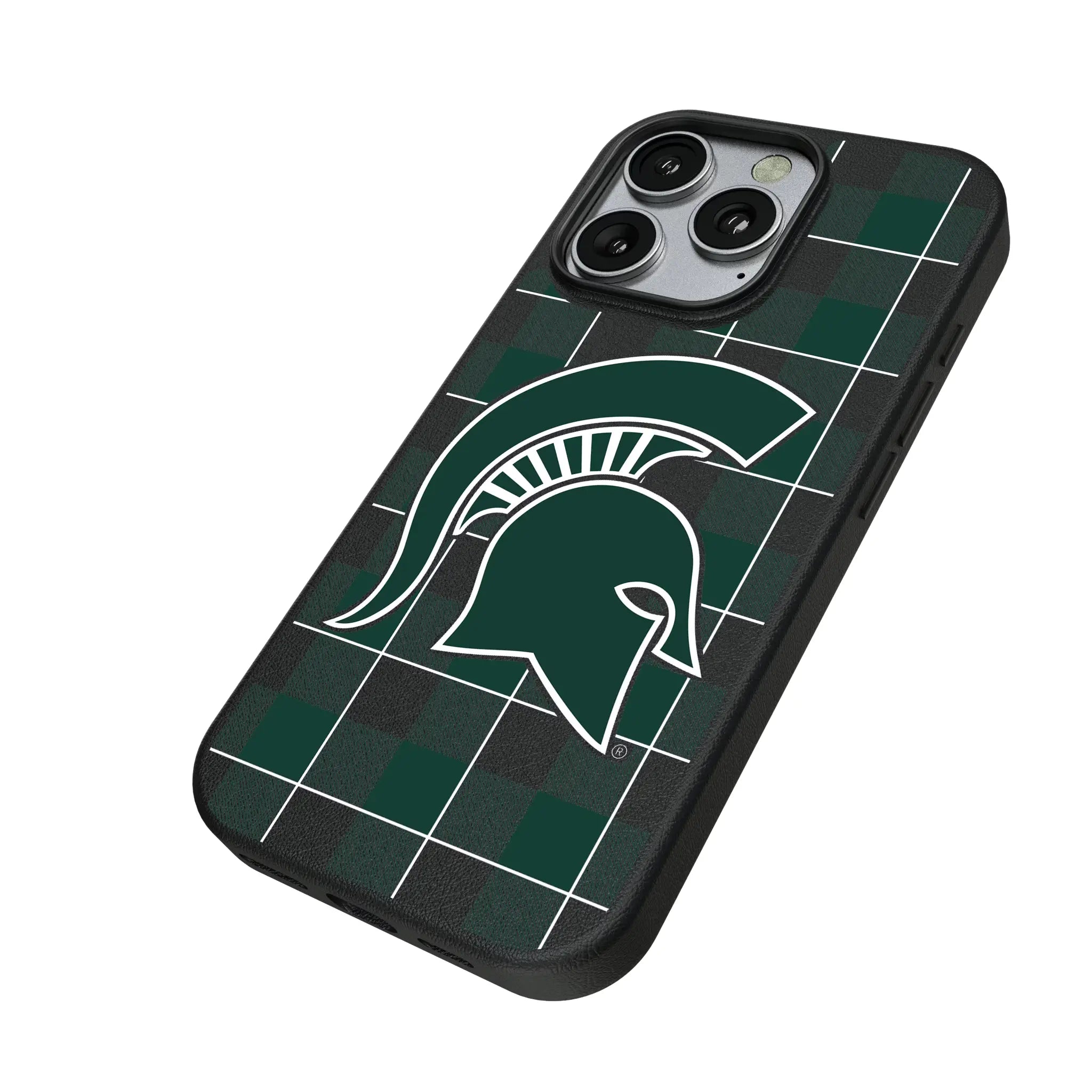 Michigan State University Spartans Plaid MagSafe Compatible Phone Case for Apple iPhone