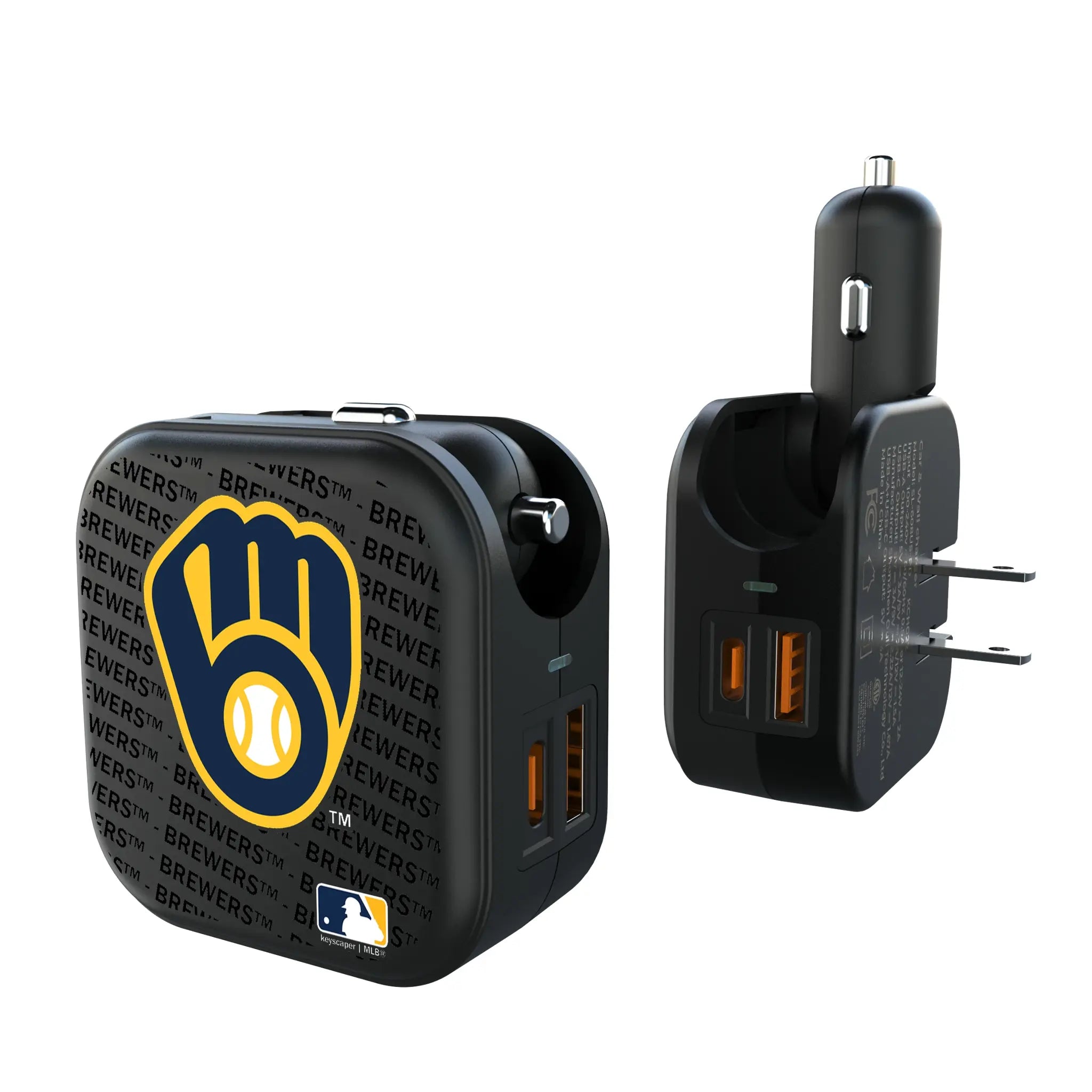 Milwaukee Brewers Text Backdrop 2 in 1 USB A/C Charger