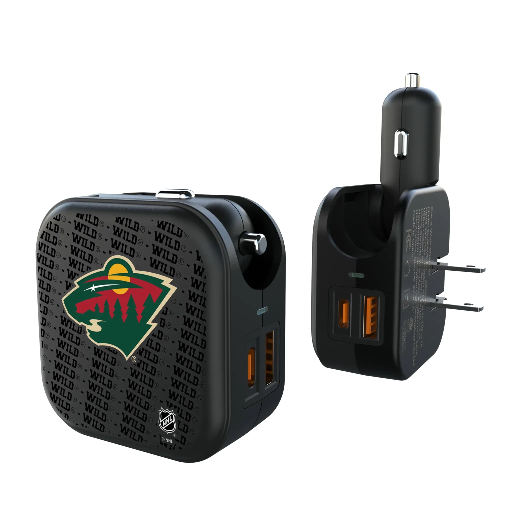 Minnesota Wild Text Backdrop 2 in 1 USB A/C Charger
