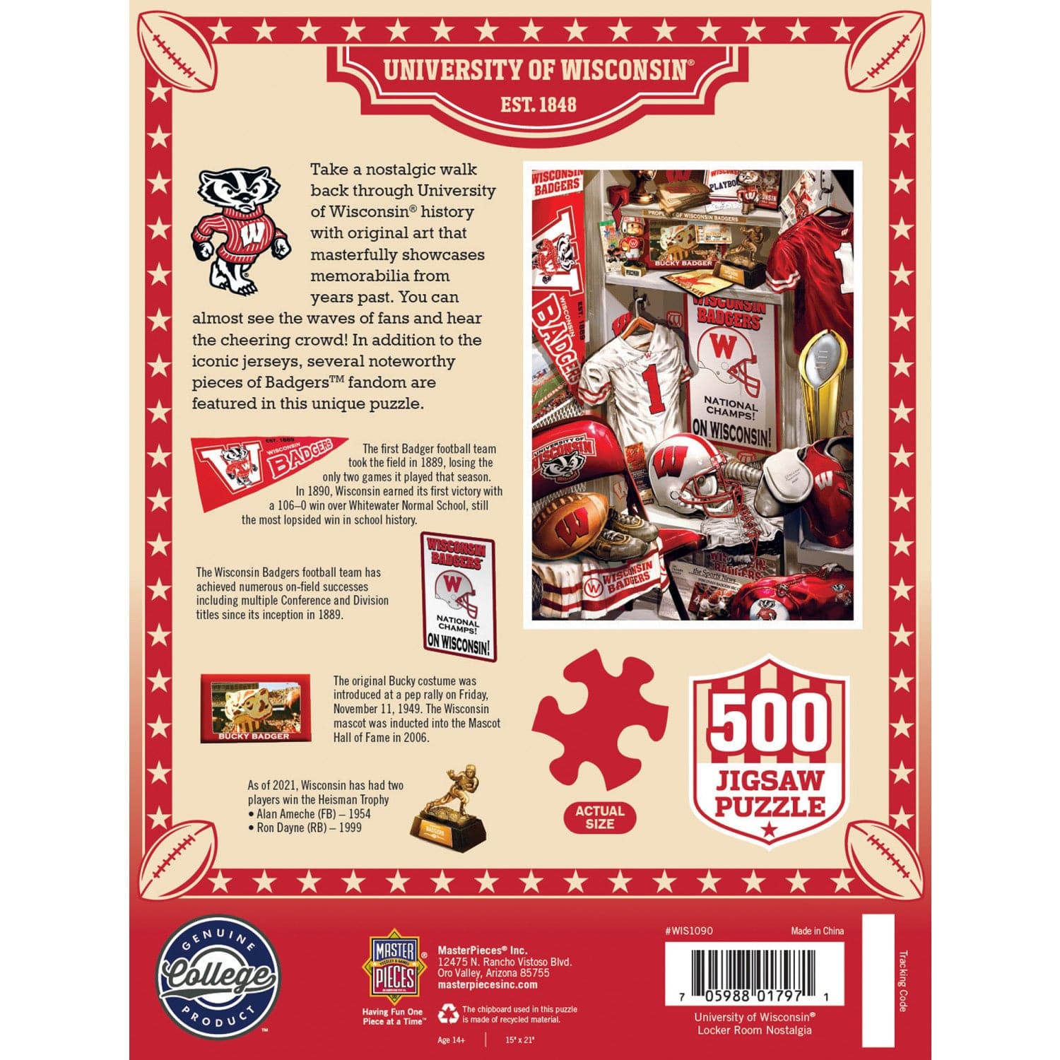 Wisconsin Badgers Locker Room 500 Piece Jigsaw Puzzle - Sports Gifts, Sports Memorabilia, Sports Collectibles, Fan Shop