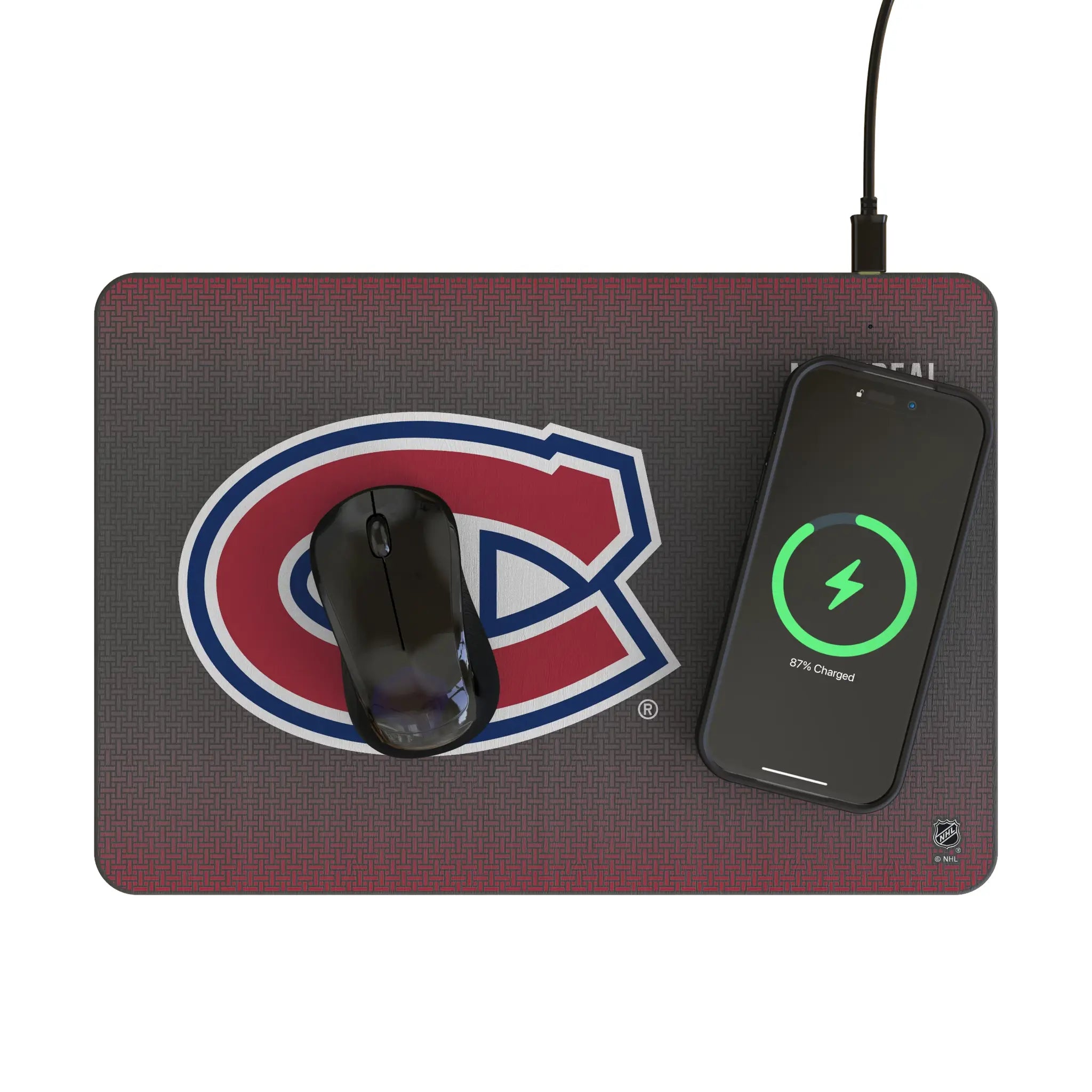 Montreal Canadiens Linen 15-Watt Wireless Charger and Mouse Pad
