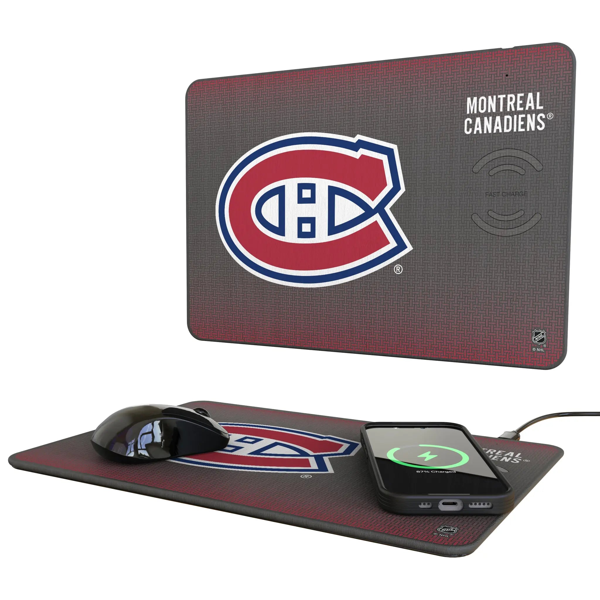 Montreal Canadiens Linen 15-Watt Wireless Charger and Mouse Pad