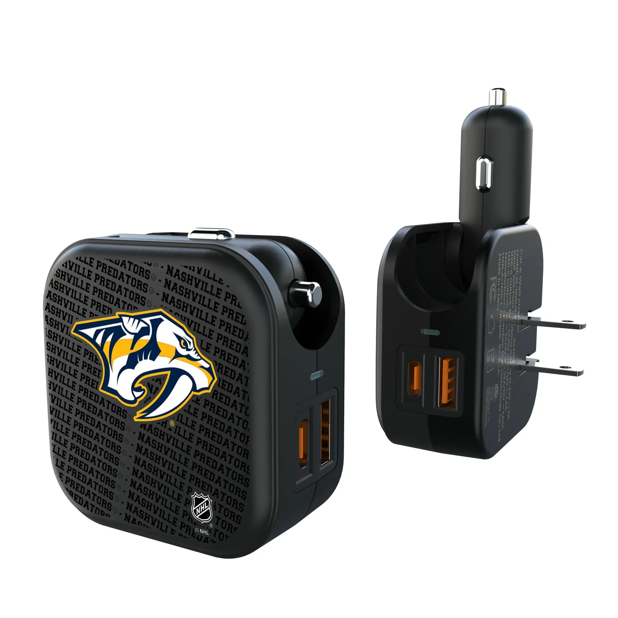 Nashville Predators Text Backdrop 2 in 1 USB A/C Charger