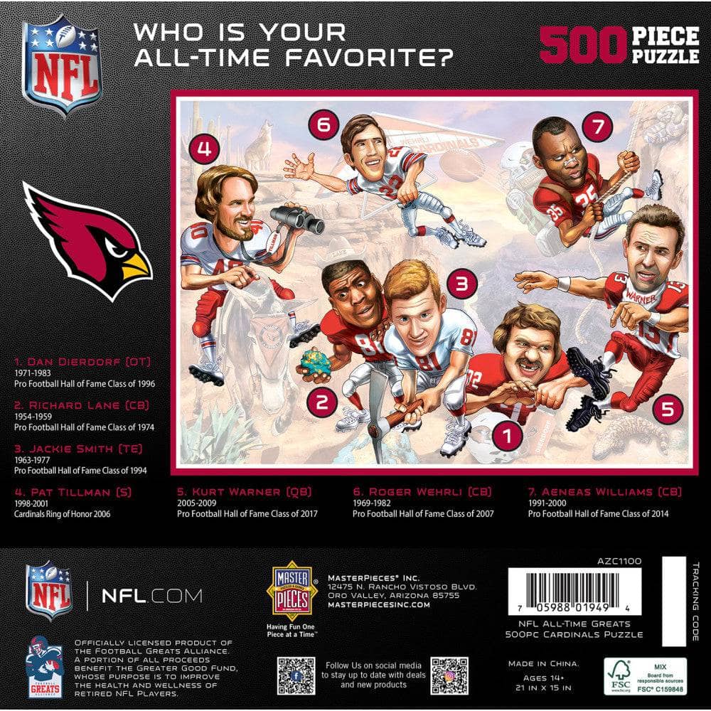 Arizona Cardinals All-Time Greats 500-Piece Jigsaw Puzzle - Sports Gifts, Sports Memorabilia, Sports Collectibles, Fan Shop