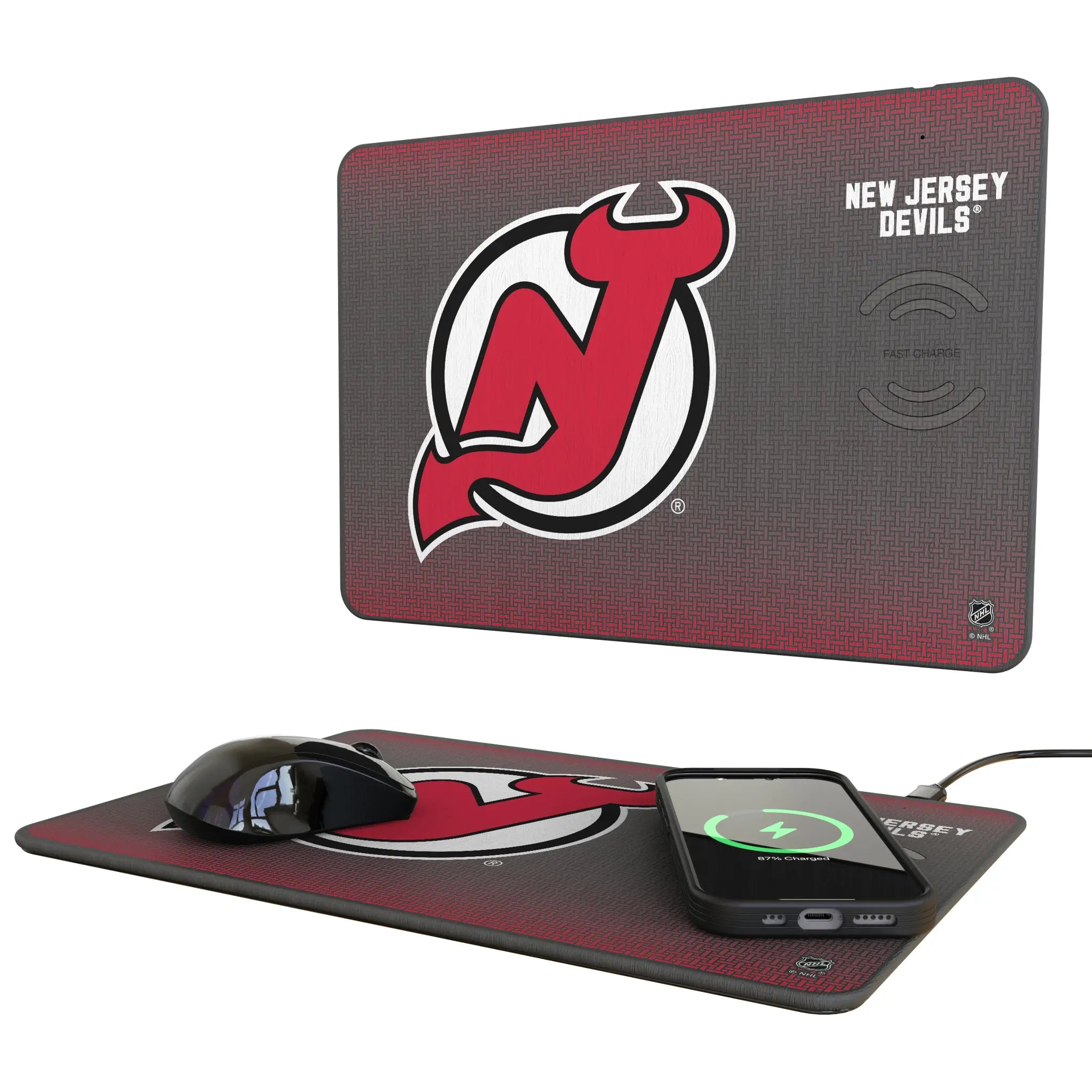 New Jersey Devils Linen 15-Watt Wireless Charger and Mouse Pad