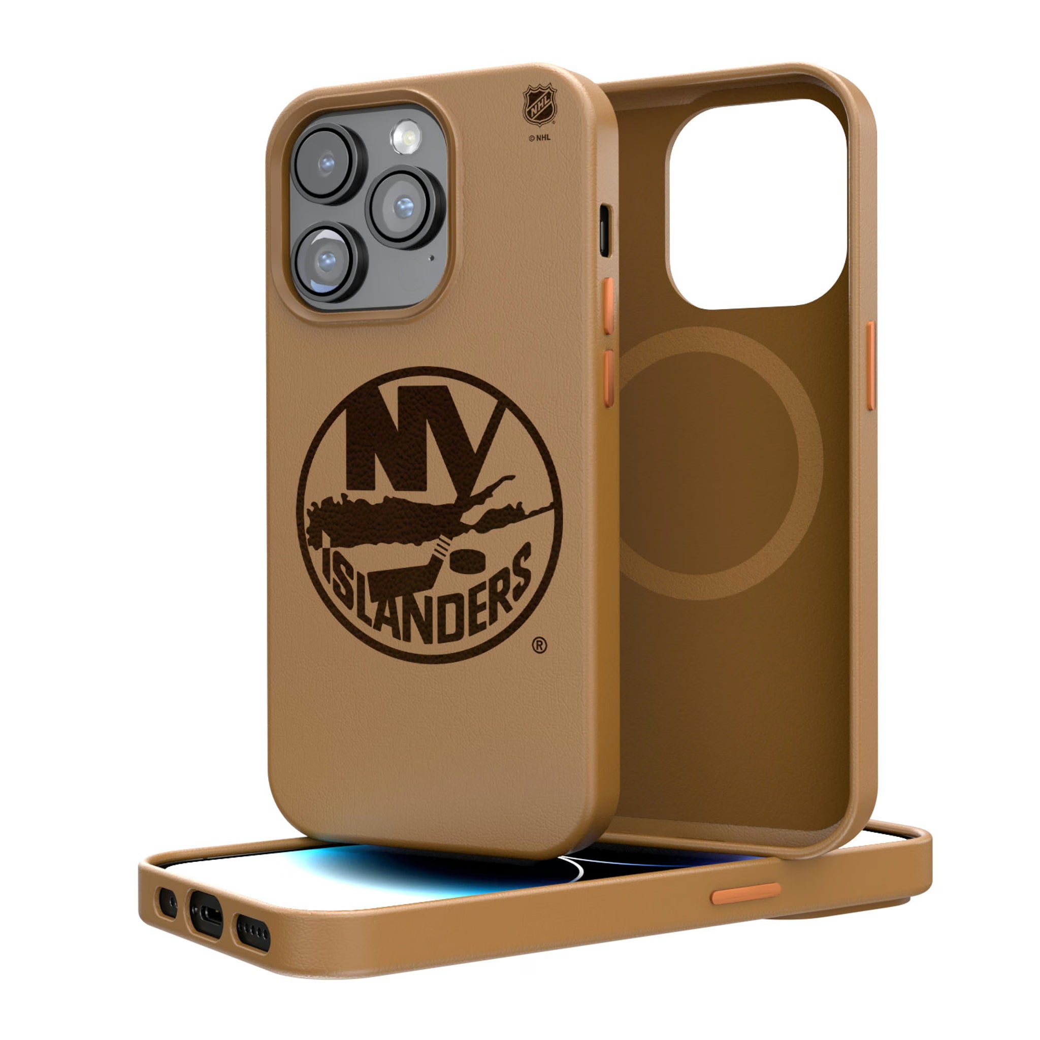 New York Islanders Woodburned Brown Magnetic Case - Sports Gifts, Sports Memorabilia, Sports Collectibles, Fan Shop