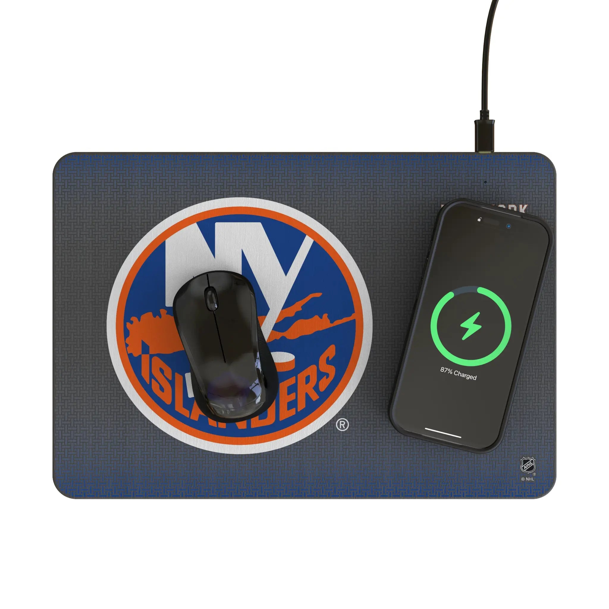New York Islanders Linen 15-Watt Wireless Charger and Mouse Pad