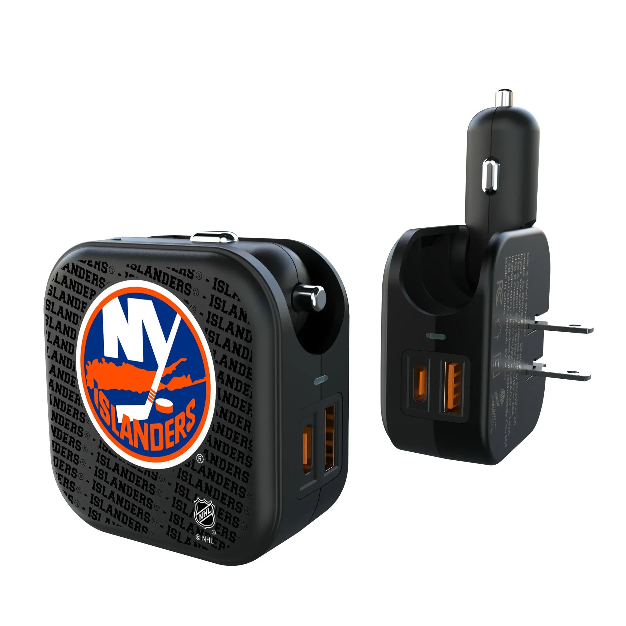 New York Islanders Text Backdrop 2 in 1 USB A/C Charger