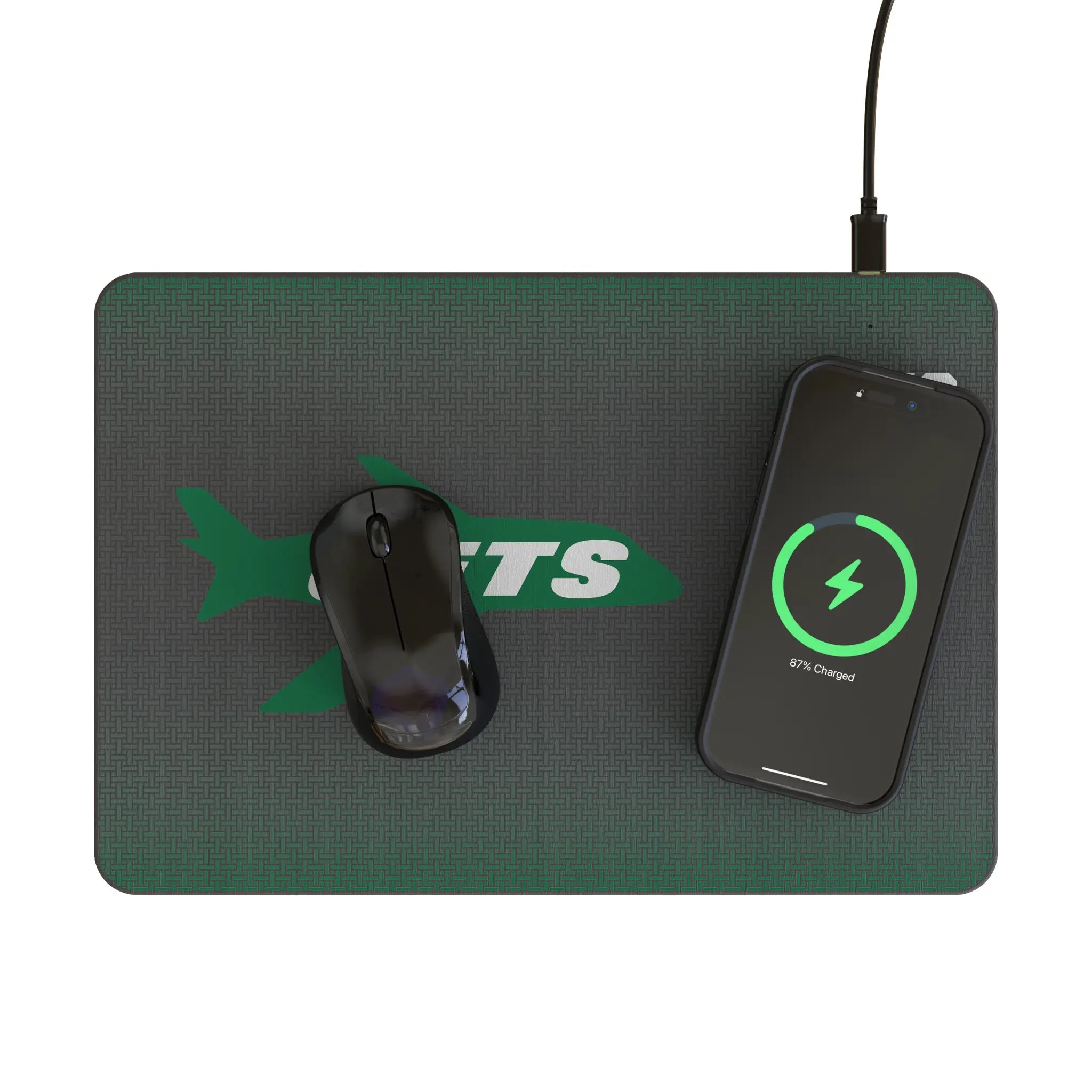 New York Jets 1963 Historic Collection Linen 15-Watt Wireless Charger and Mouse Pad