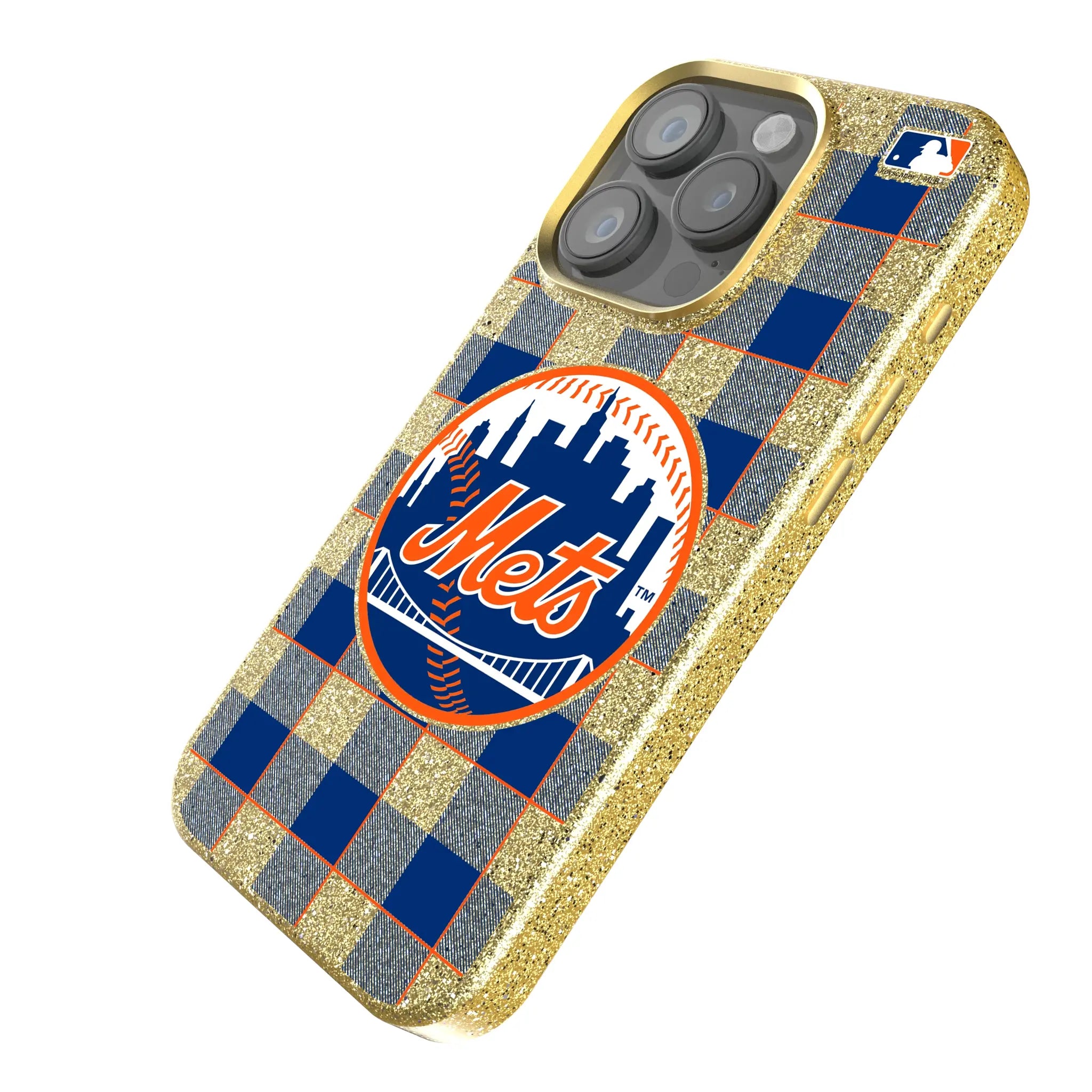 New York Mets Plaid Bling Phone Case