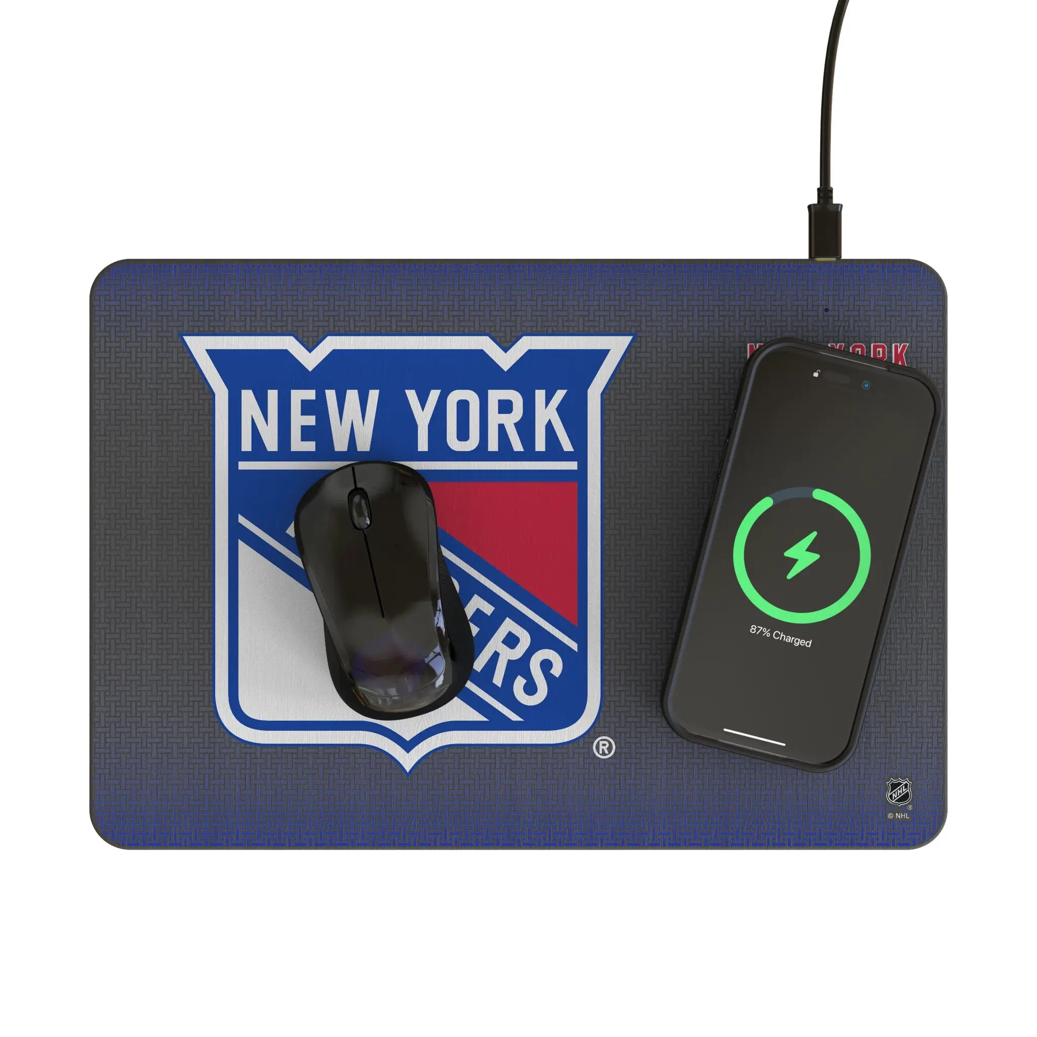 New York Rangers Linen 15-Watt Wireless Charger and Mouse Pad