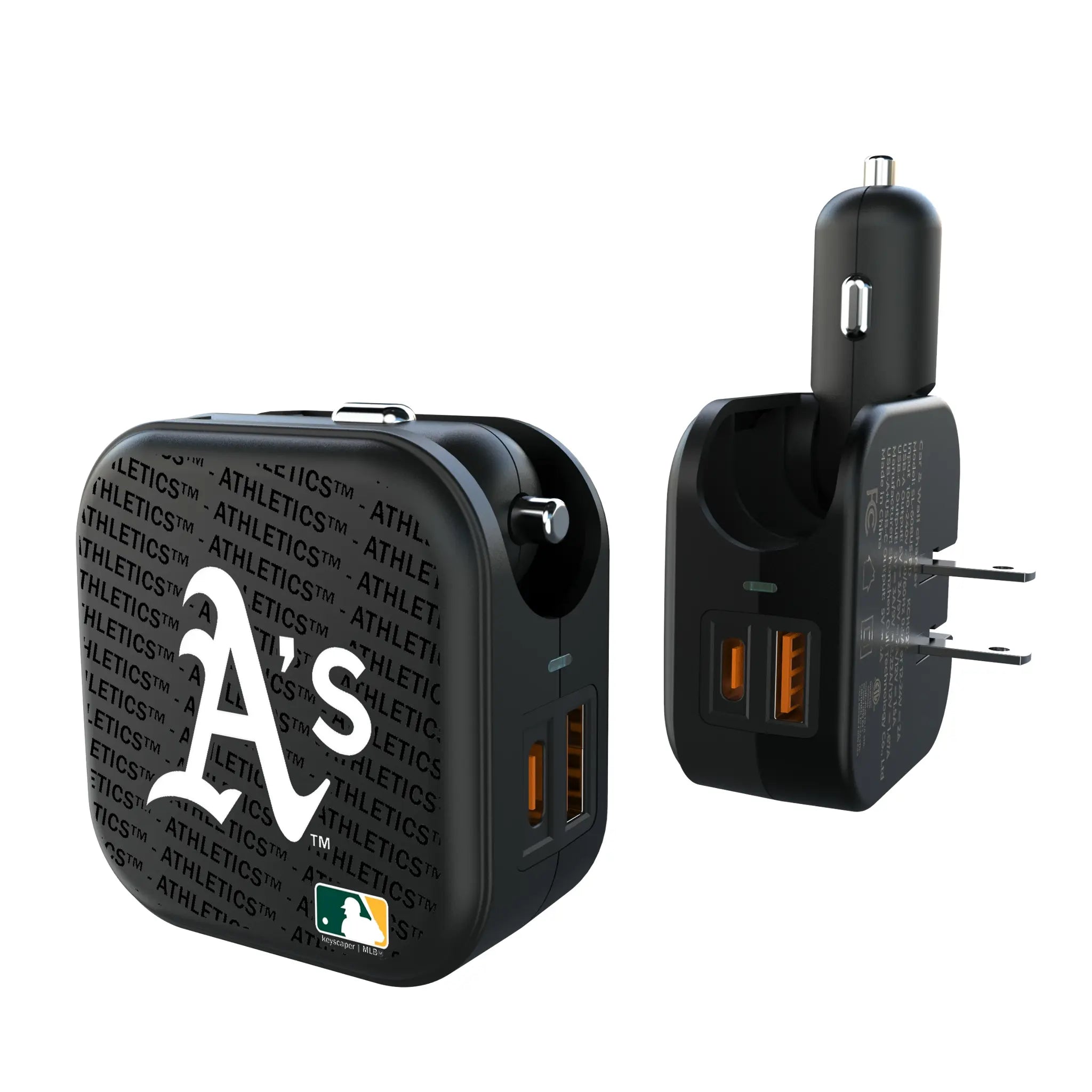 Oakland Athletics Text Backdrop 2 in 1 USB A/C Charger