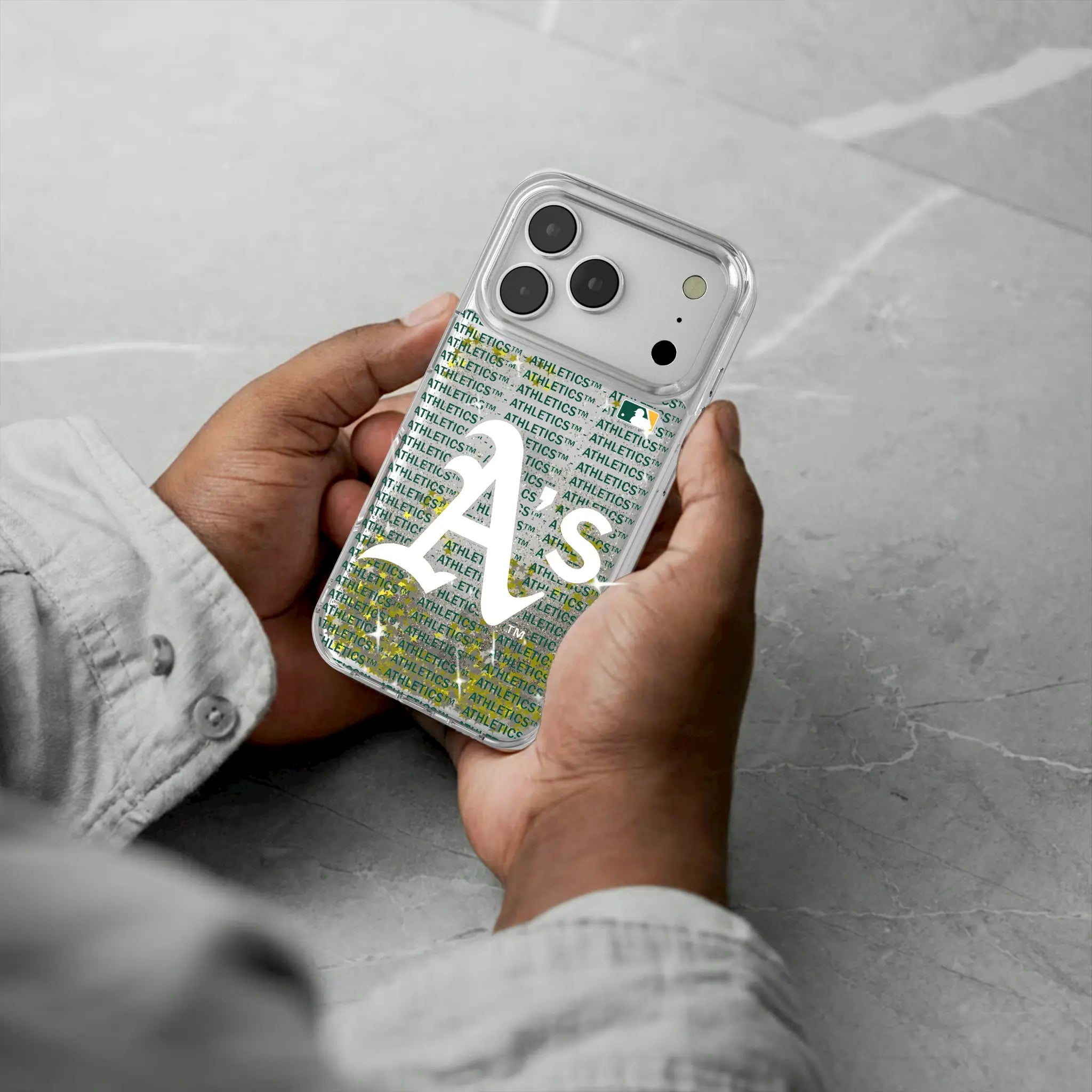 Oakland Athletics Text Backdrop Glitter Phone Case