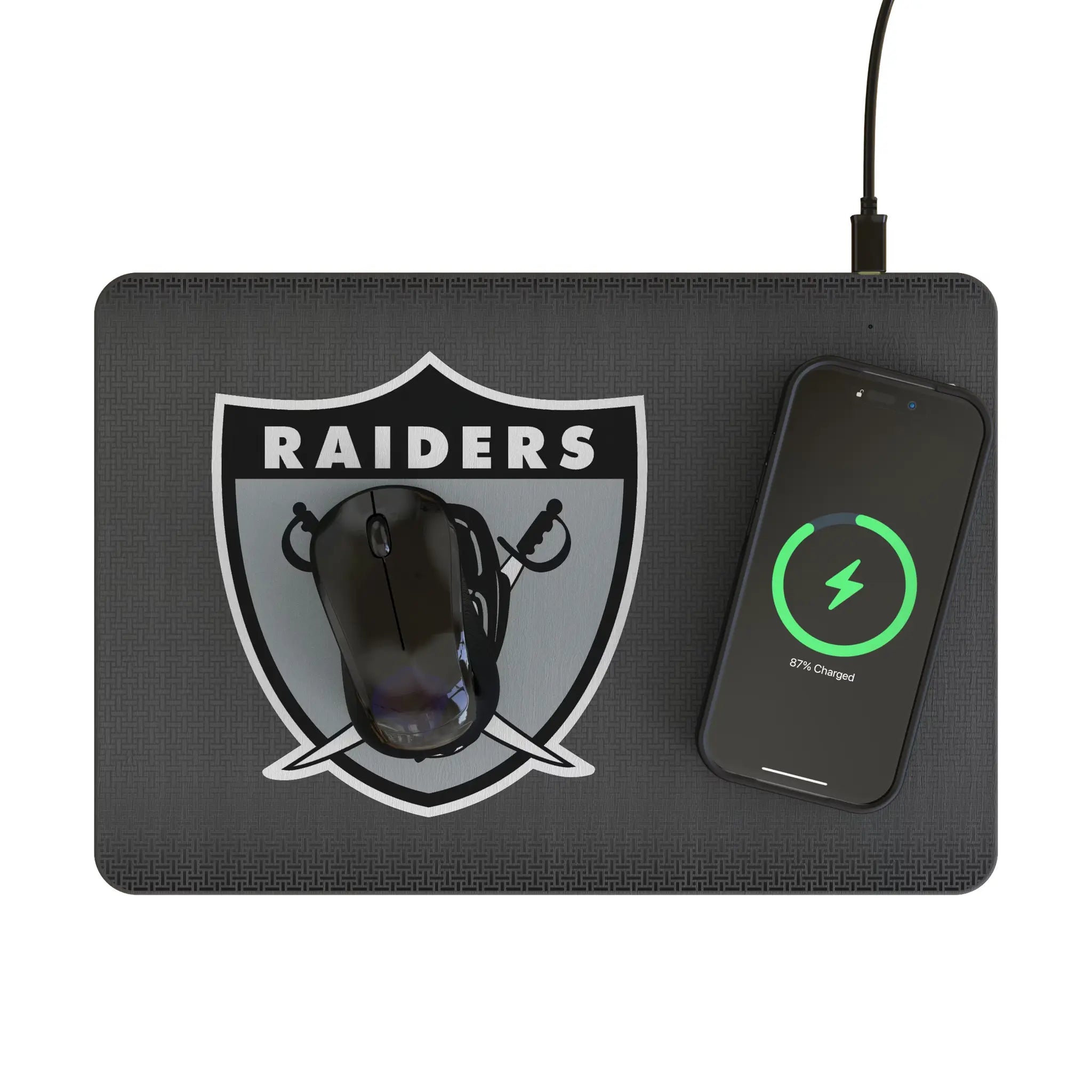 Oakland Raiders 1963 Historic Collection Linen 15-Watt Wireless Charger and Mouse Pad