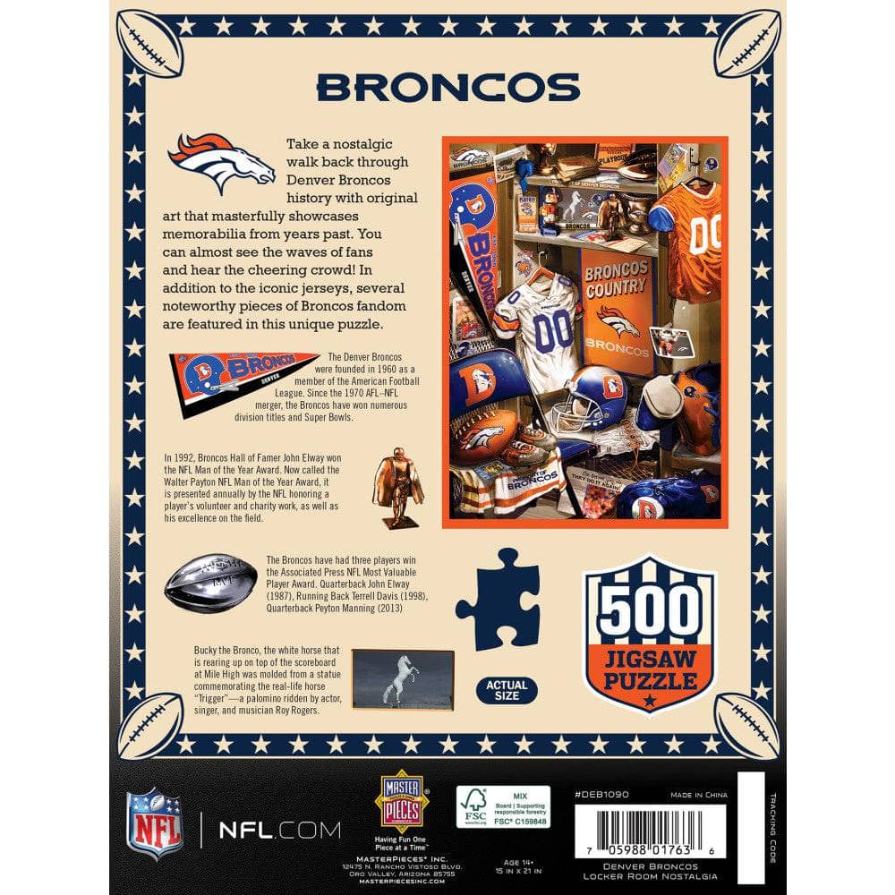 Denver Broncos Locker Room 500 Piece Jigsaw Puzzle - Sports Gifts, Sports Memorabilia, Sports Collectibles, Fan Shop