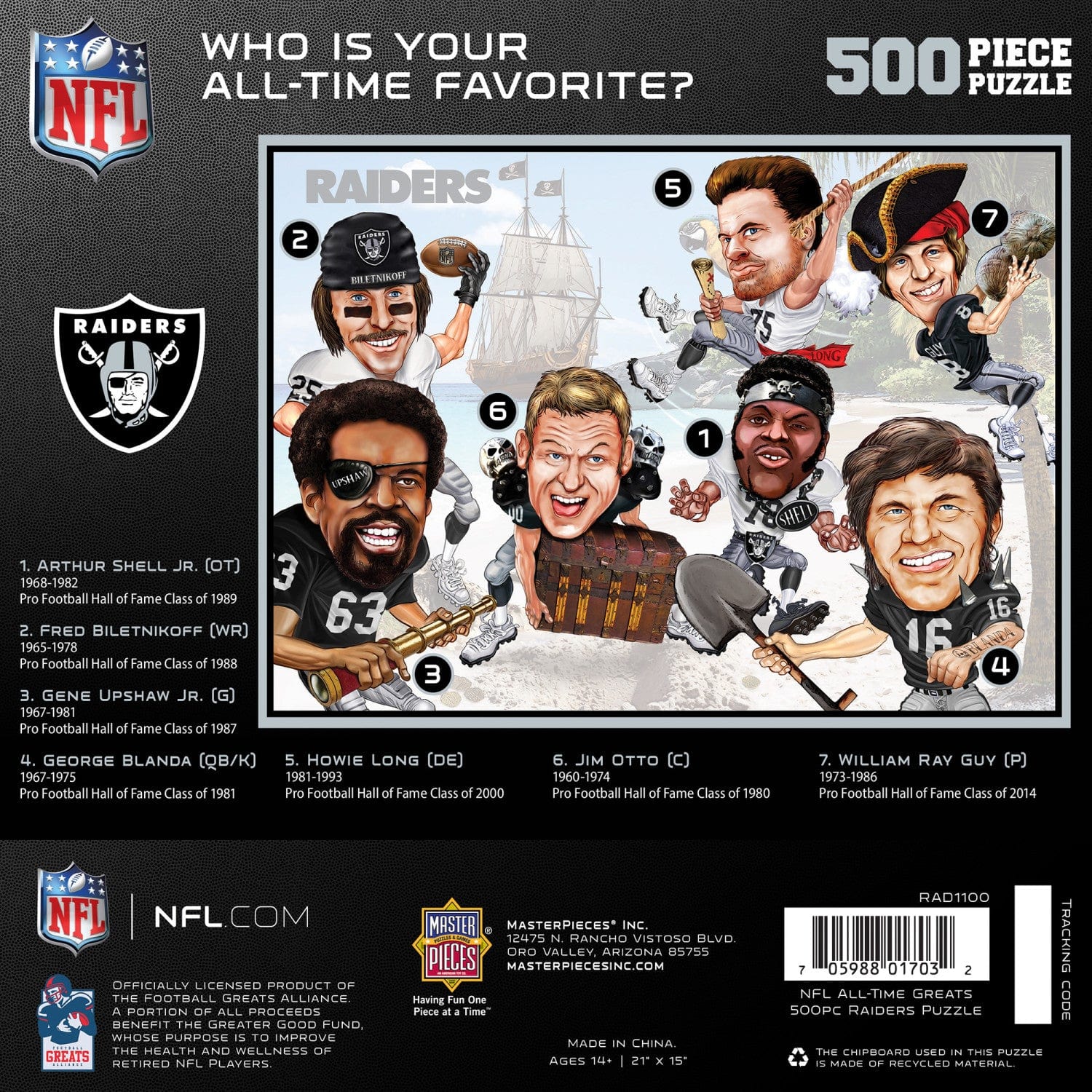 Las Vegas Raiders All-Time Greats 500-Piece Jigsaw Puzzle - Sports Gifts, Sports Memorabilia, Sports Collectibles, Fan Shop