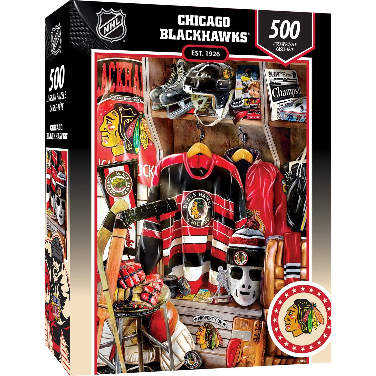 Chicago Blackhawks Locker Room 500-Piece Jigsaw Puzzle - Sports Gifts, Sports Memorabilia, Sports Collectibles, Fan Shop
