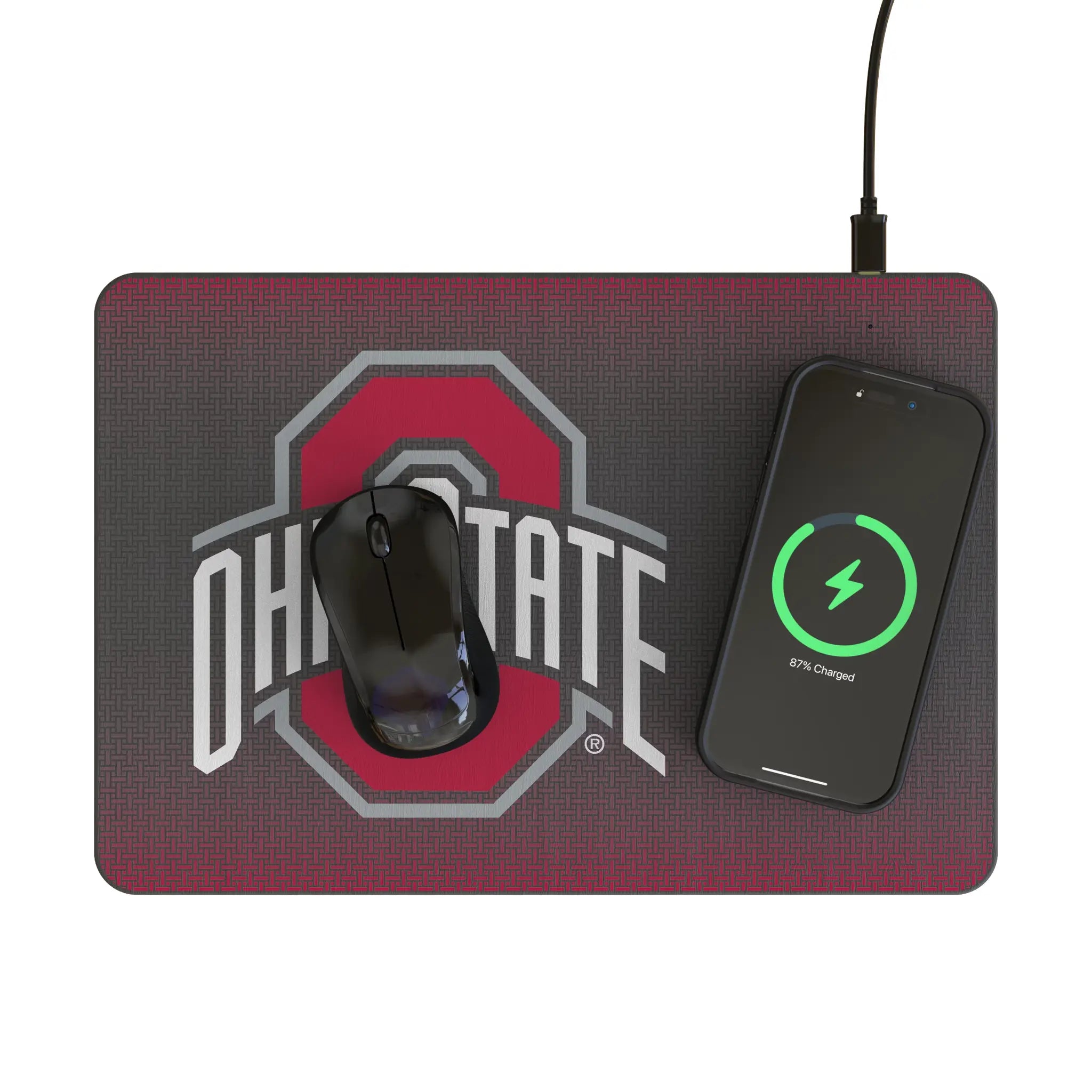 Ohio State University Buckeyes Linen 15-Watt Wireless Charger and Mouse Pad