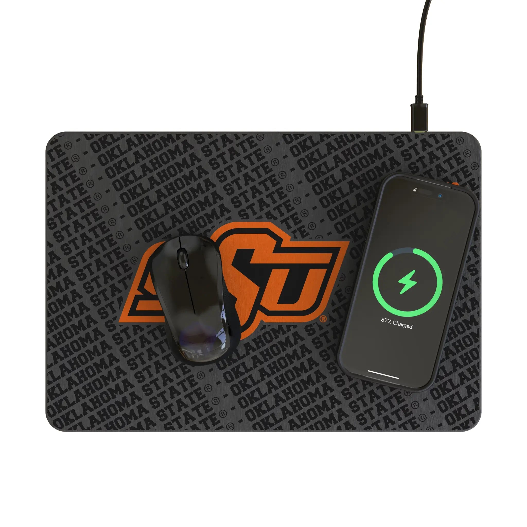 Oklahoma State University Cowboys Monocolor Tilt 15-Watt Wireless Charger and Mouse Pad