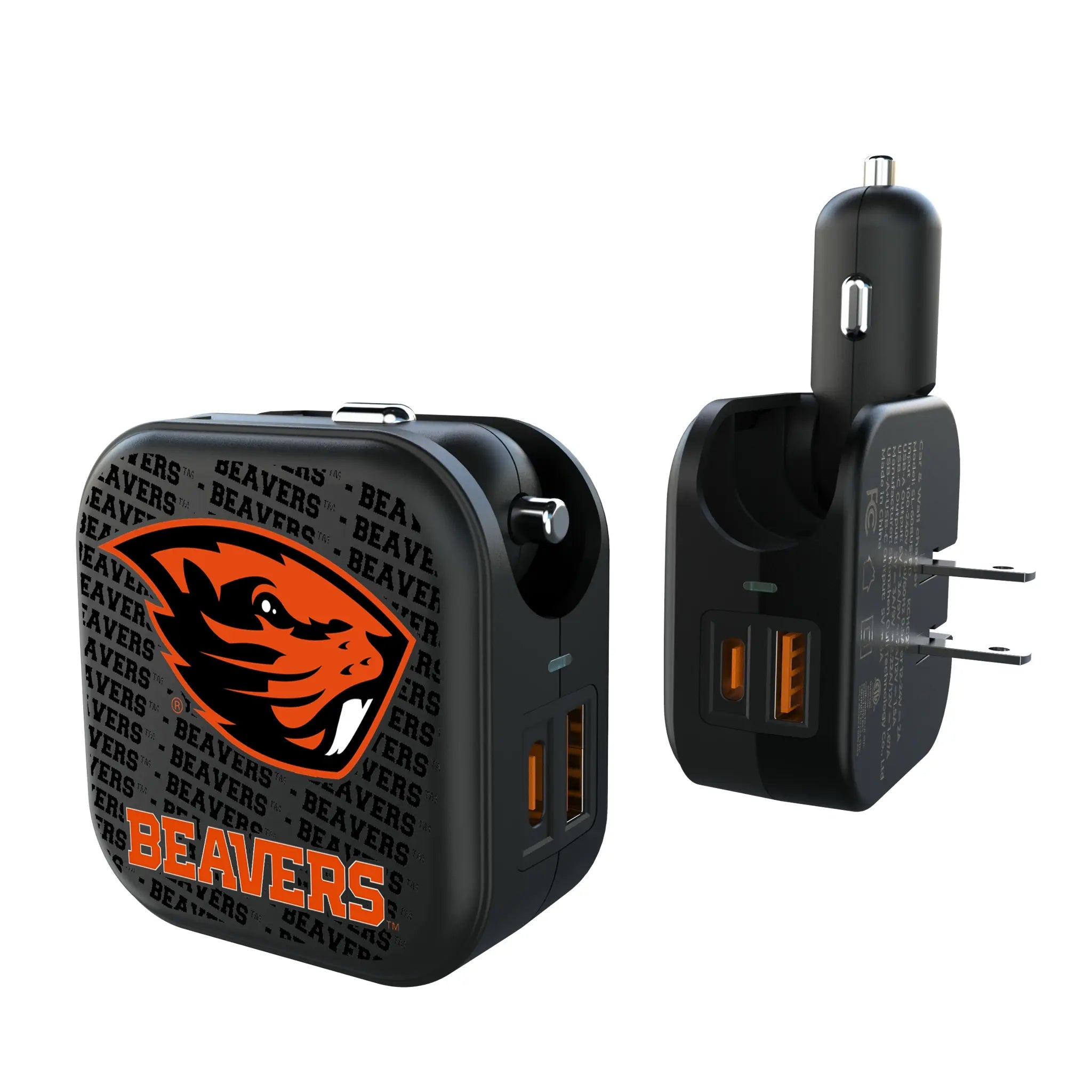Oregon State University Beavers Text Backdrop 2 in 1 USB A/C Charger