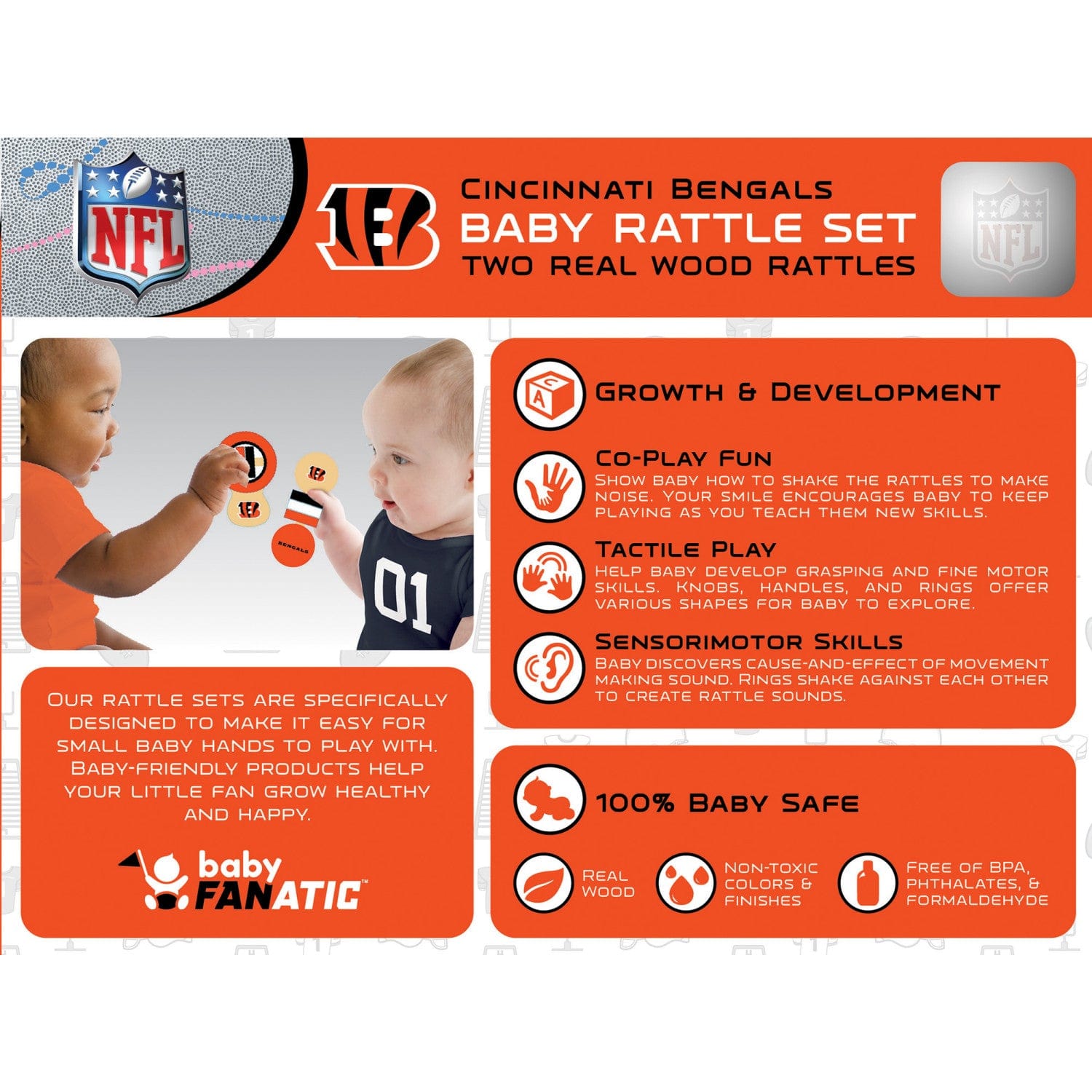 Cincinnati Bengals Baby Rattles 2-Pack: Cheerful Playtime for Little Fans - Sports Gifts, Sports Memorabilia, Sports Collectibles, Fan Shop