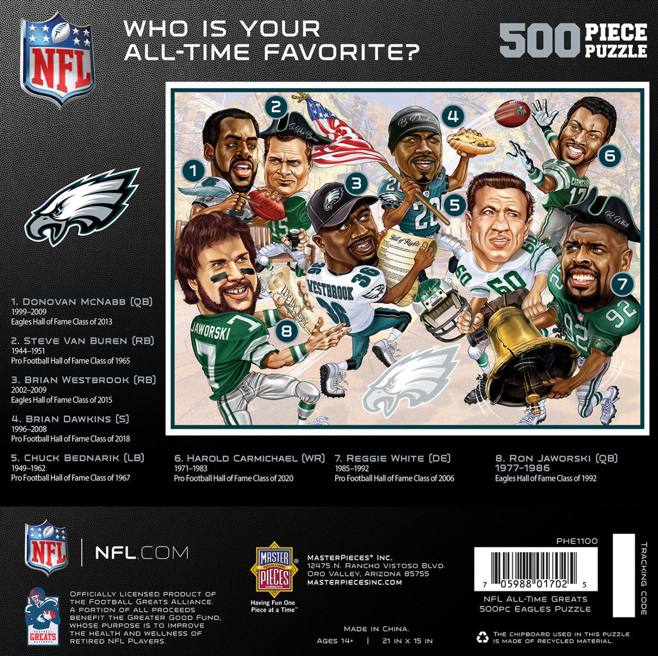 Philadelphia Eagles - All Time Greats 500 Piece NFL Sports Puzzle