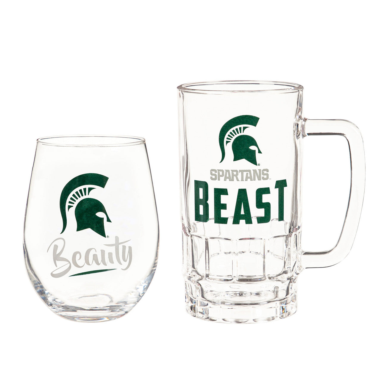 Michigan State Spartans Drink Set Boxed 17oz Stemless Wine and 16oz Tankard - Sports Collectibles, Sports Memorabilia, Sports Fan Shop, Sports Gifts
