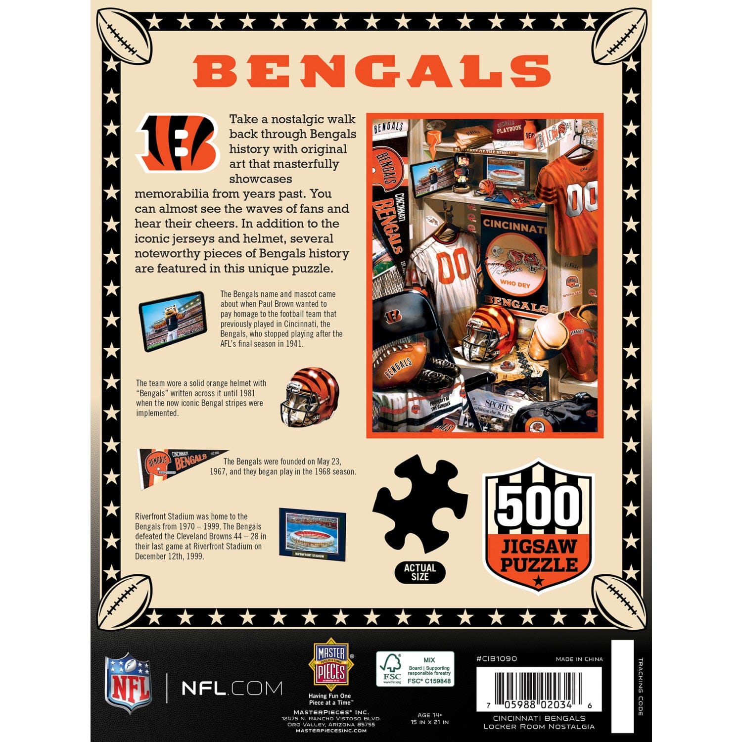 Cincinnati Bengals Locker Room 500-Piece Jigsaw Puzzle - Sports Gifts, Sports Memorabilia, Sports Collectibles, Fan Shop