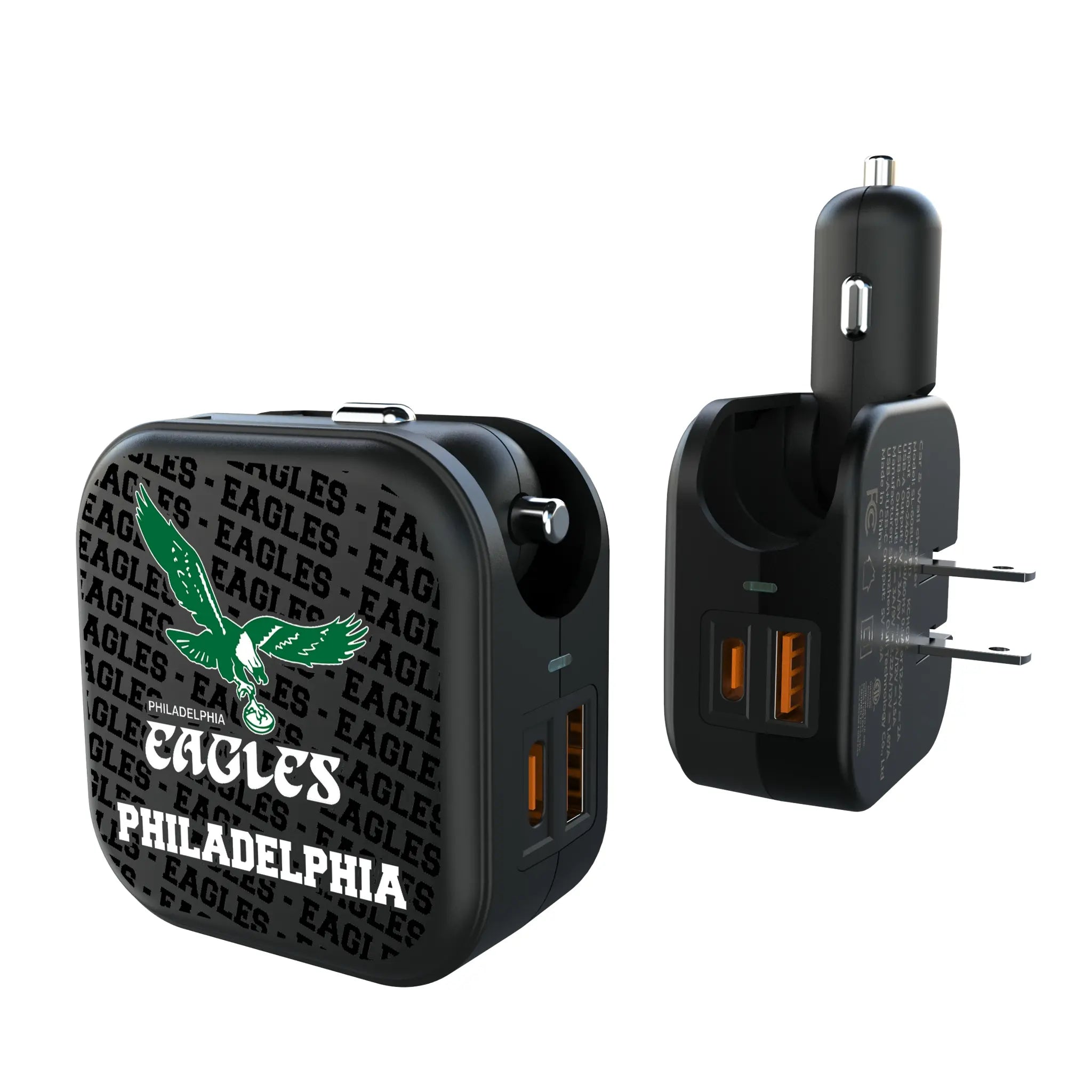 Philadelphia Eagles 1973-1995 Historic Collection Text Backdrop 2 in 1 USB A/C Charger
