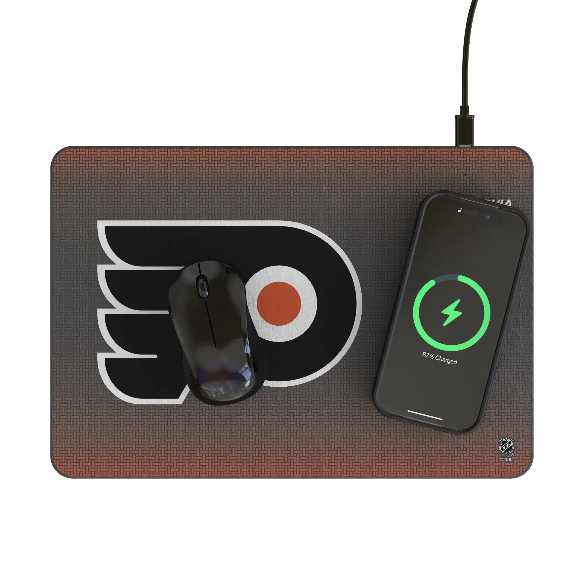 Philadelphia Flyers Linen 15-Watt Wireless Charger and Mouse Pad