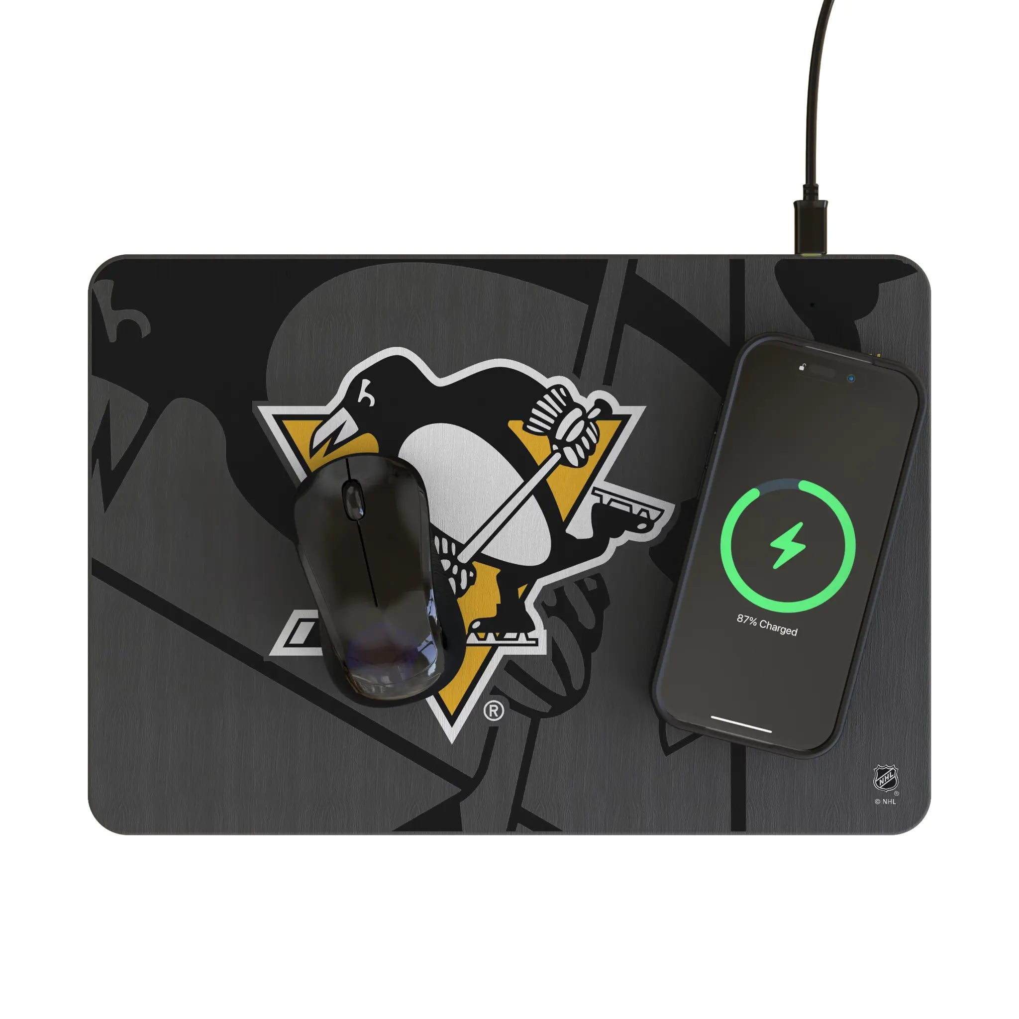 Pittsburgh Penguins Monocolor Tilt 15-Watt Wireless Charger and Mouse Pad