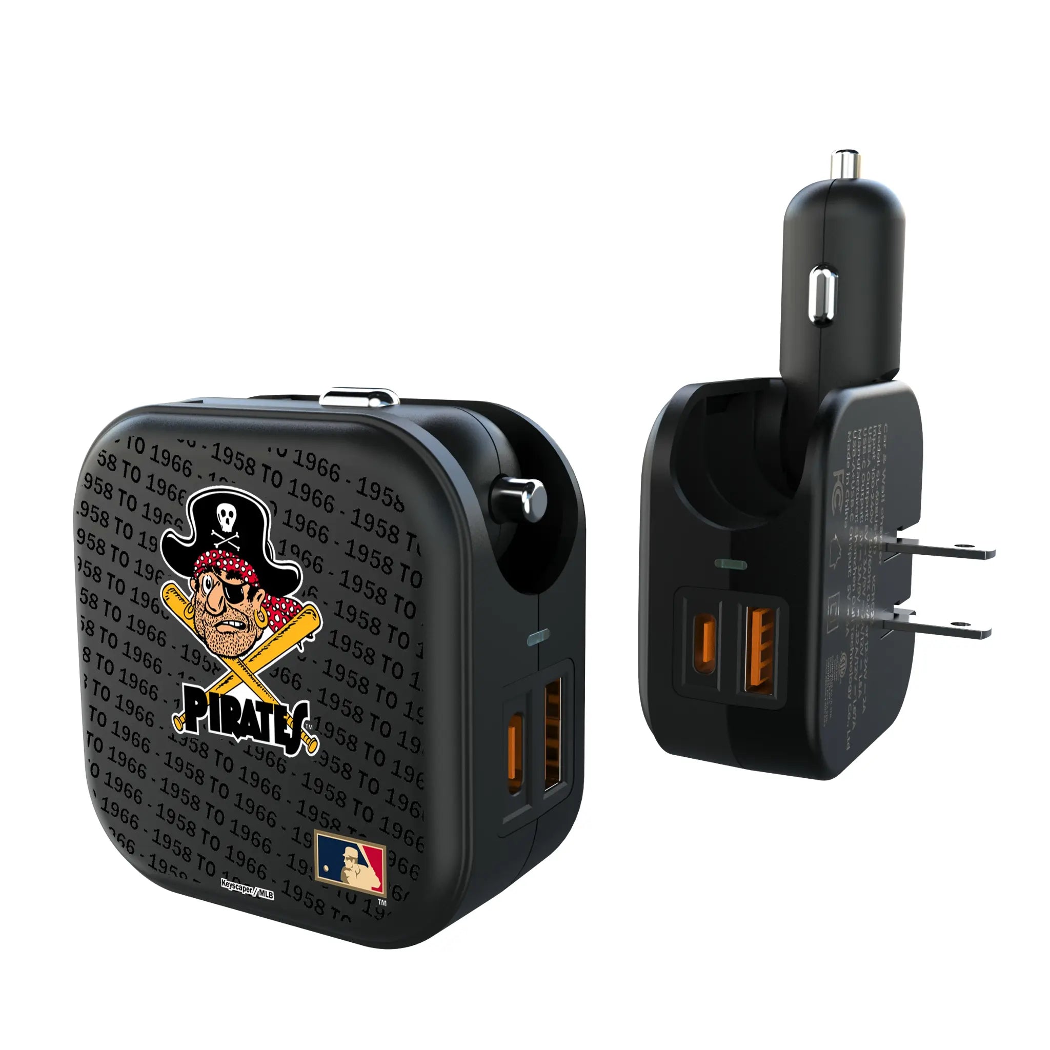 Pittsburgh Pirates 1958-1966 - Cooperstown Collection Text Backdrop 2 in 1 USB A/C Charger