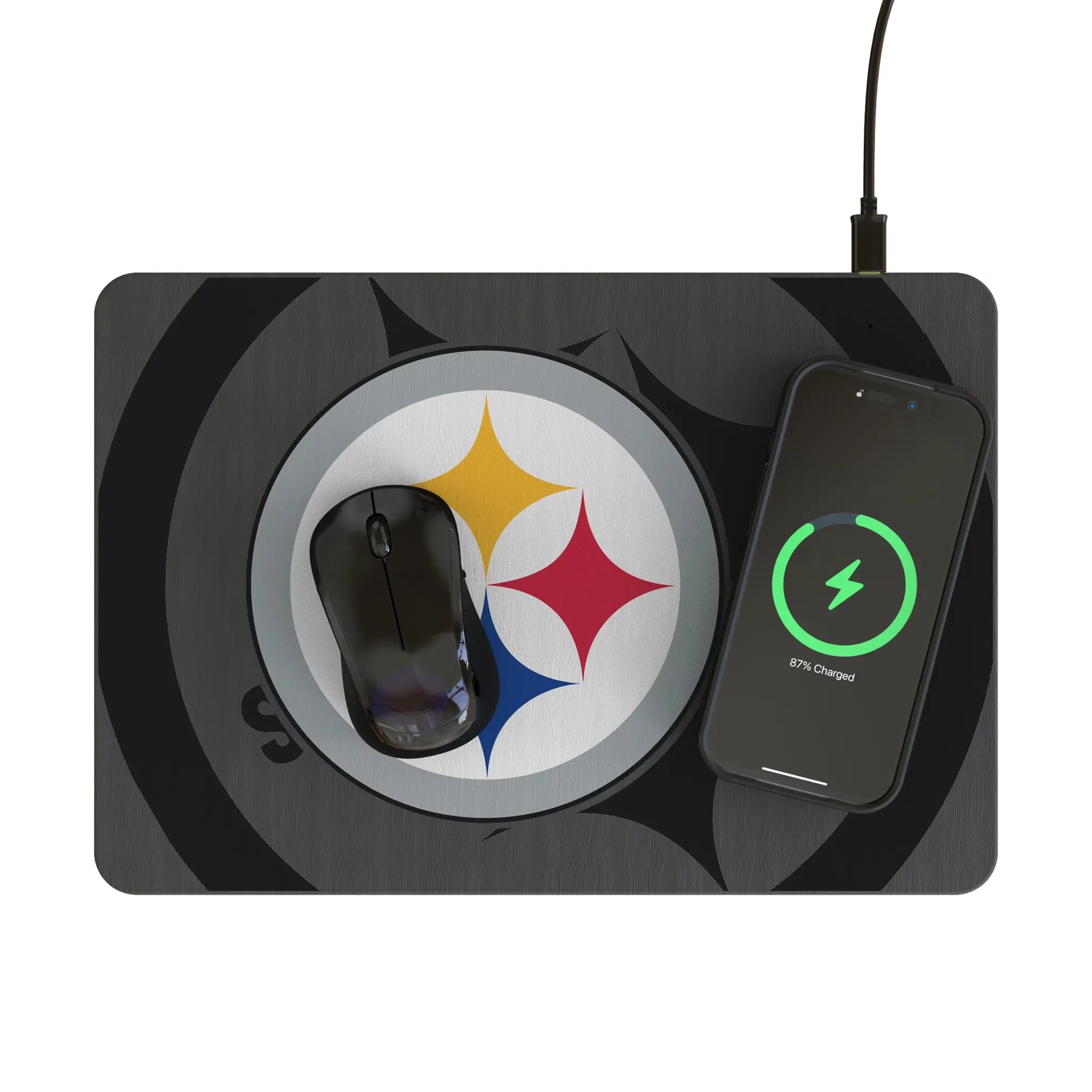 Pittsburgh Steelers Monocolor Tilt 15-Watt Wireless Charger and Mouse Pad