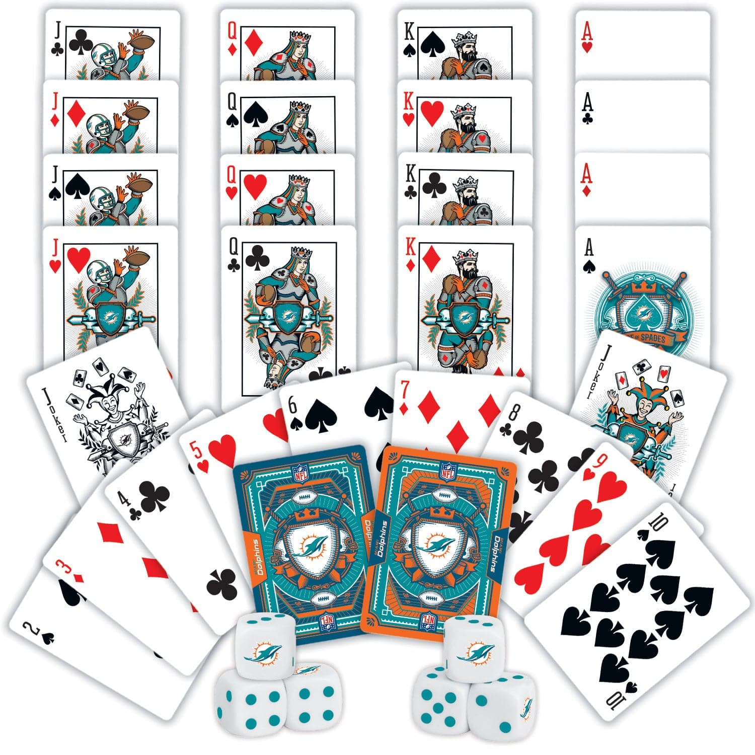 Miami Dolphins 2-Pack Playing Cards and Dice Set