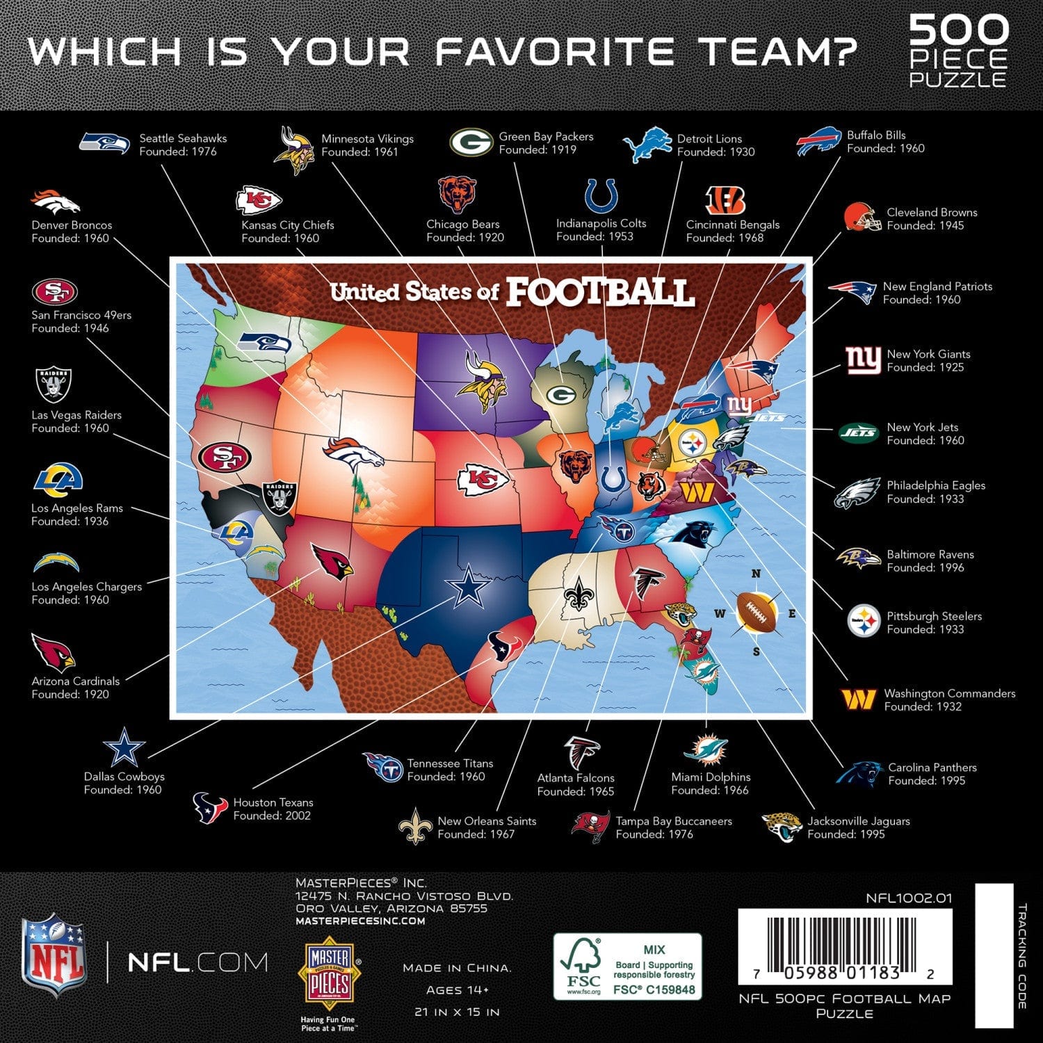 NFL 500-Piece Jigsaw Puzzle - League Map - Sports Gifts, Sports Memorabilia, Sports Collectibles, Fan Shop