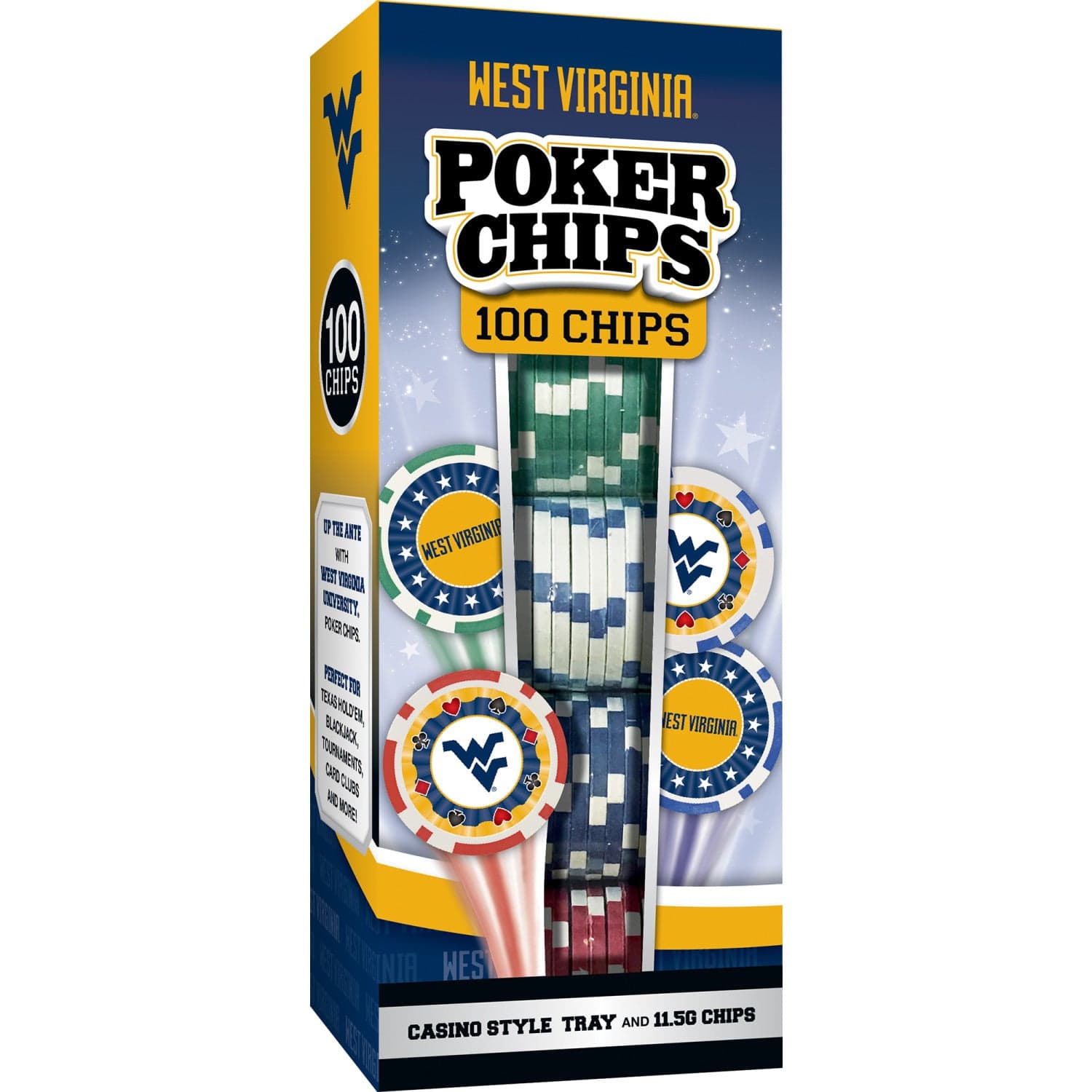 West Virginia Mountaineers 100 Piece Poker Chip Set - Sports Gifts, Sports Memorabilia, Sports Collectibles, Fan Shop
