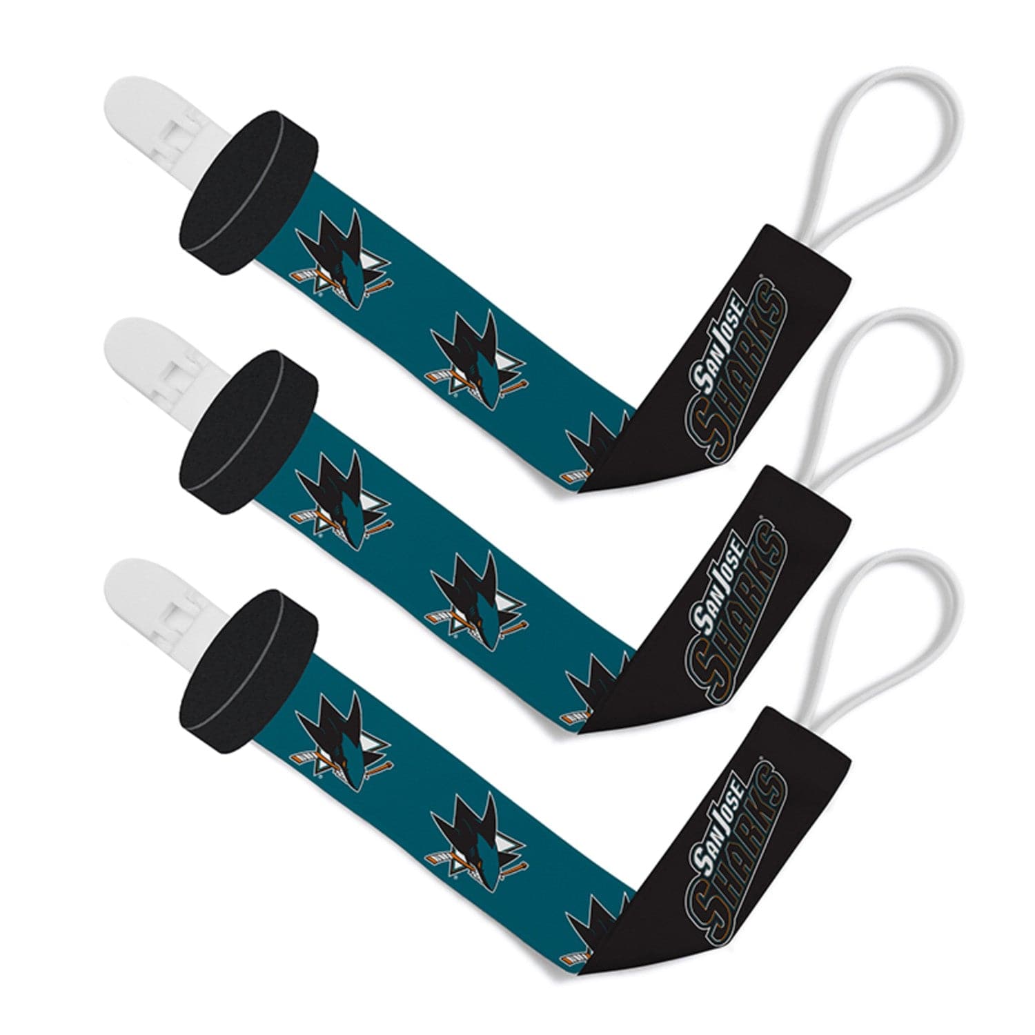 San Jose Sharks Pacifier Clip 3-Pack - Perfect for Little Fans - Sports Gifts, Sports Memorabilia, Sports Collectibles, Fan Shop