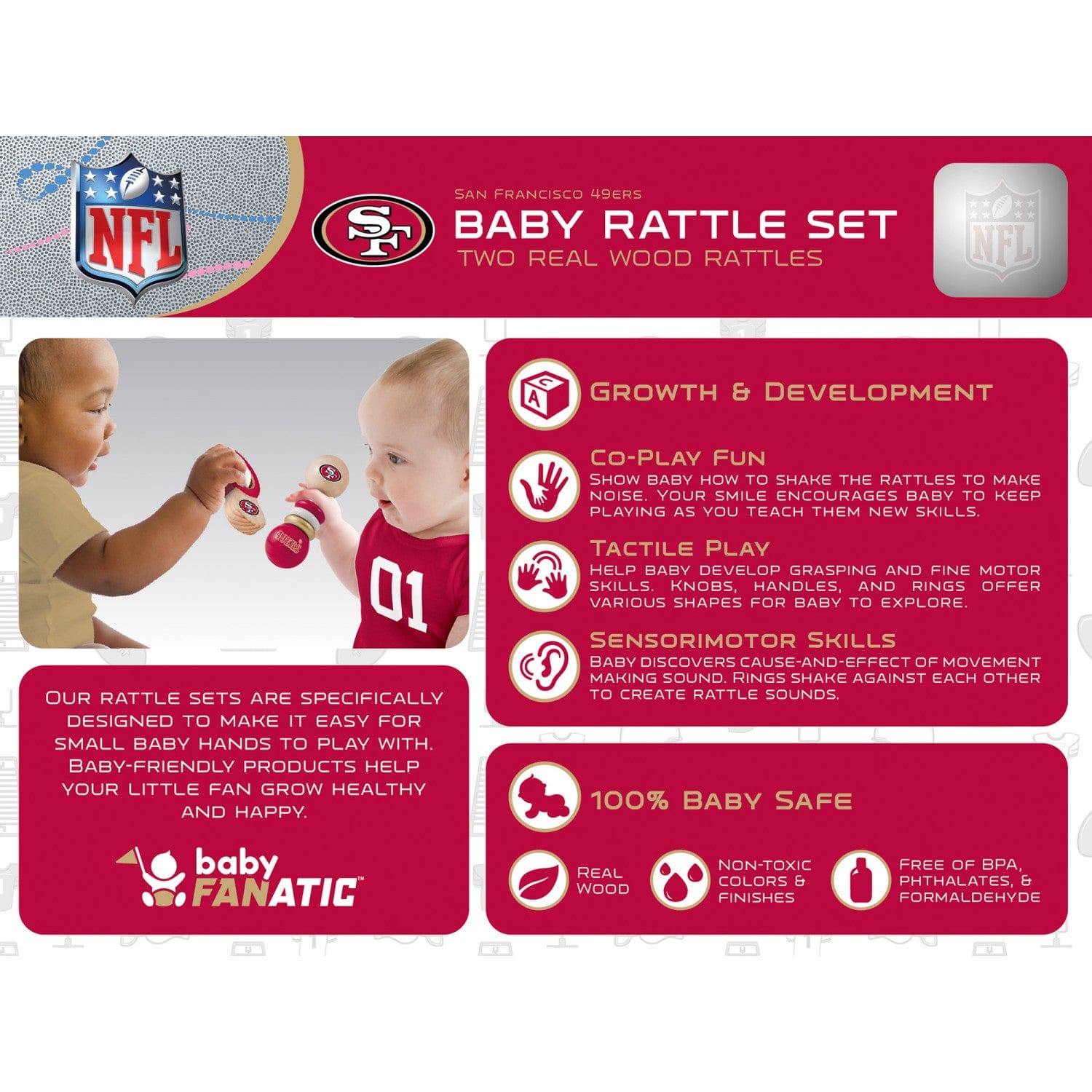 San Francisco 49ers Baby Rattles 2-Pack - Perfect for Little Fans! - Sports Gifts, Sports Memorabilia, Sports Collectibles, Fan Shop