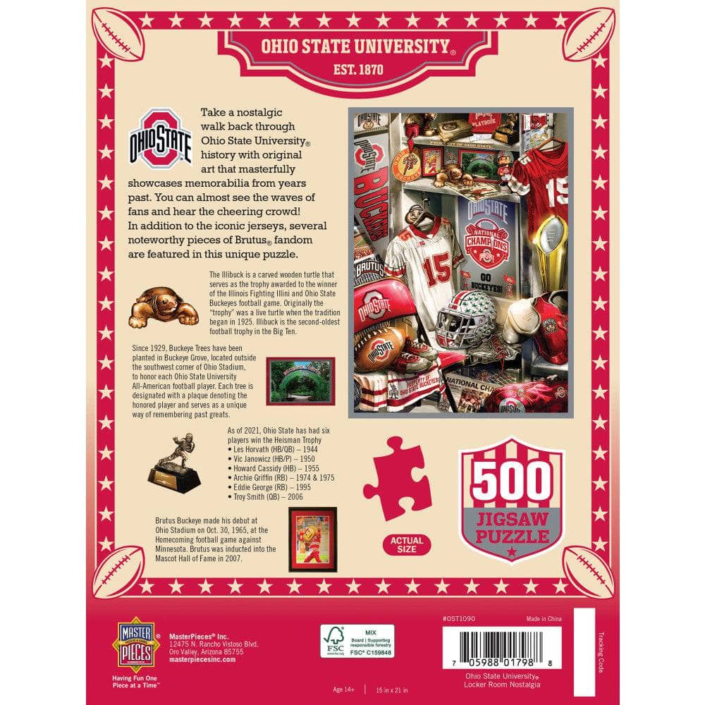 Ohio State Buckeyes Locker Room 500 Piece Jigsaw Puzzle - Sports Gifts, Sports Memorabilia, Sports Collectibles, Fan Shop
