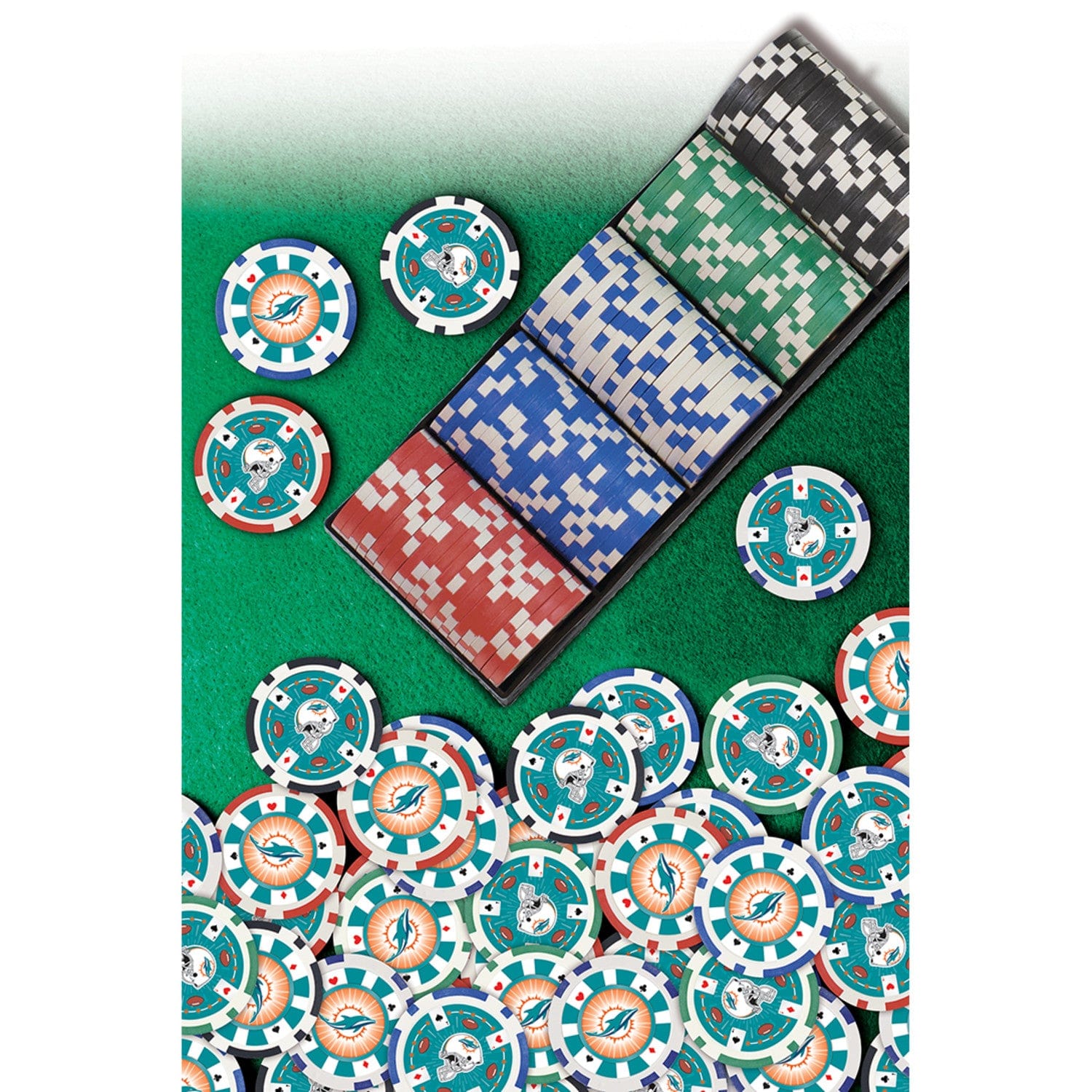 Miami Dolphins 100 Piece Poker Chip Set - Sports Gifts, Sports Memorabilia, Sports Collectibles, Fan Shop