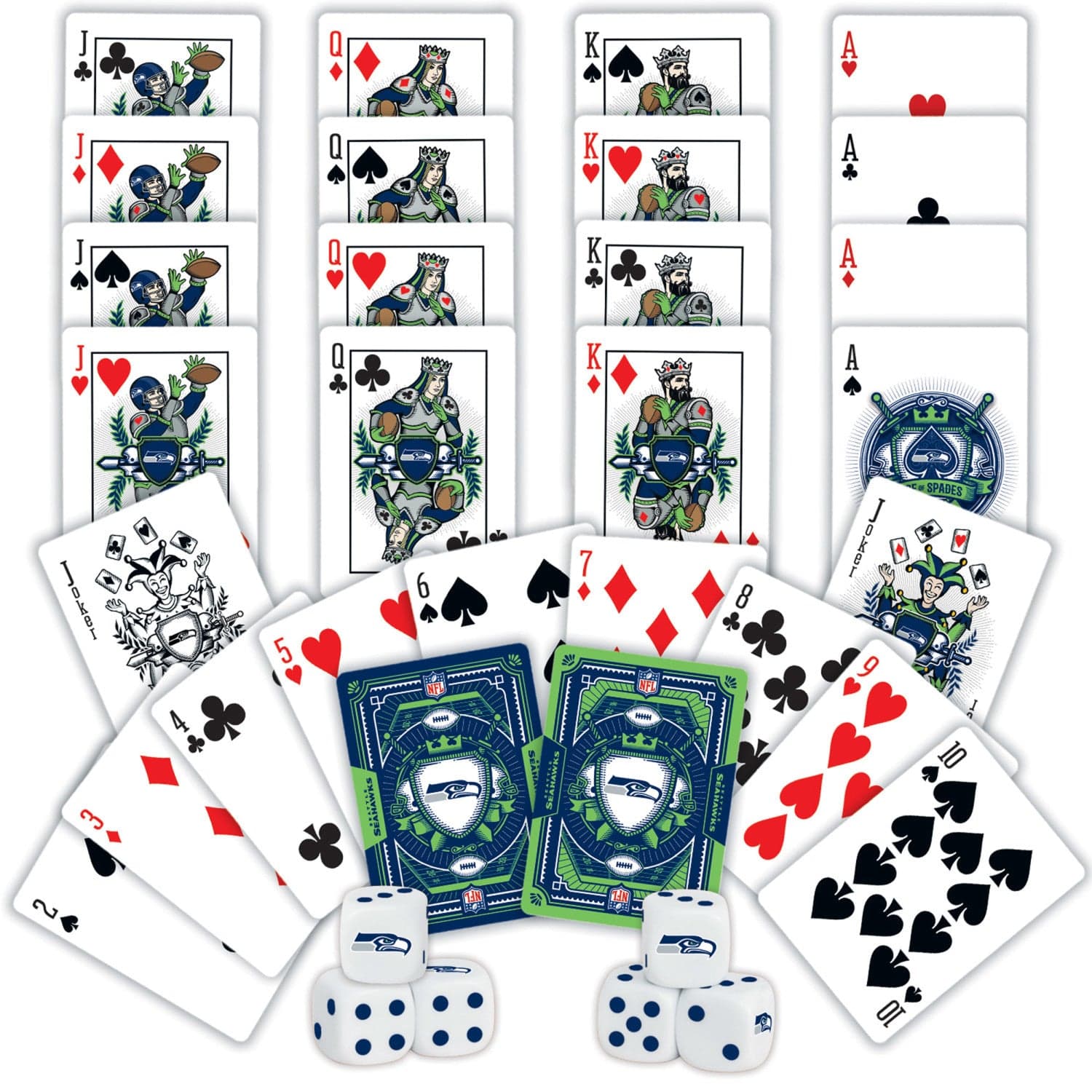 Seattle Seahawks 2-Pack Playing Cards and Dice Set - Sports Gifts, Sports Memorabilia, Sports Collectibles, Fan Shop
